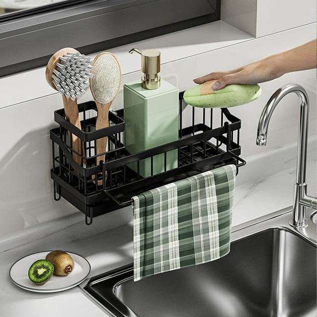 QIANXI Sponge Holder For Kitchen Sink - Self-draining Sink Caddy With Brush Holder And Dishcloth Holder, Stainless Steel Kitchen Sink Organizer For Countertop