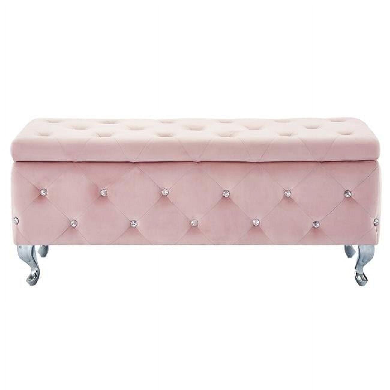 !nspire RECTANGULAR STORAGE OTTOMAN, VELVET/METAL, BLUSH