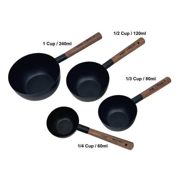 Nu Steel Stainless Steel Measuring Cups Set Of 4 Pieces, Nesting Metal Measuring Cups Set With Wooden Handles For Dry And Liquid Ingredients, Cooking & Baking
