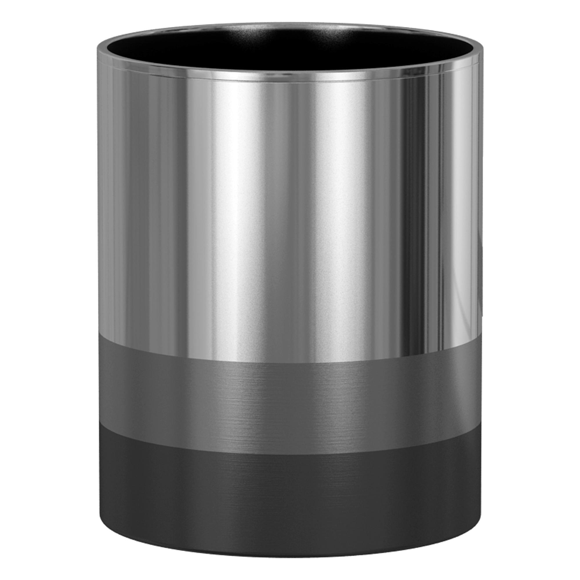 Triune 3-Tone Bathroom Wastebasket - Nu Steel: Stainless Steel, 11" High, 6L Capacity, Solid Pattern