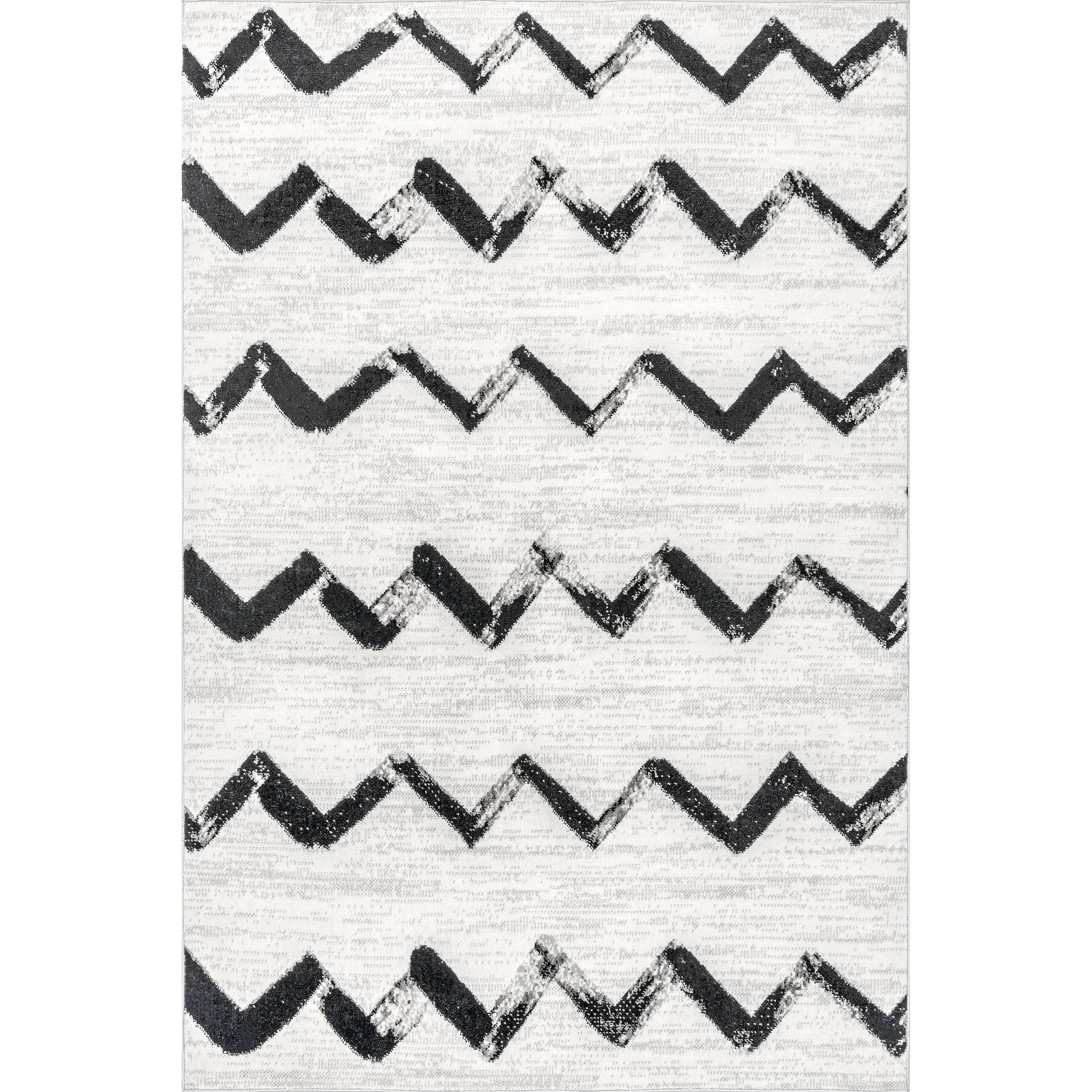 Nuloom Addison Chevron 7x9 Indoor Area Rug for Living Room Bedroom Dining Room Kitchen, Grey/Ivory
