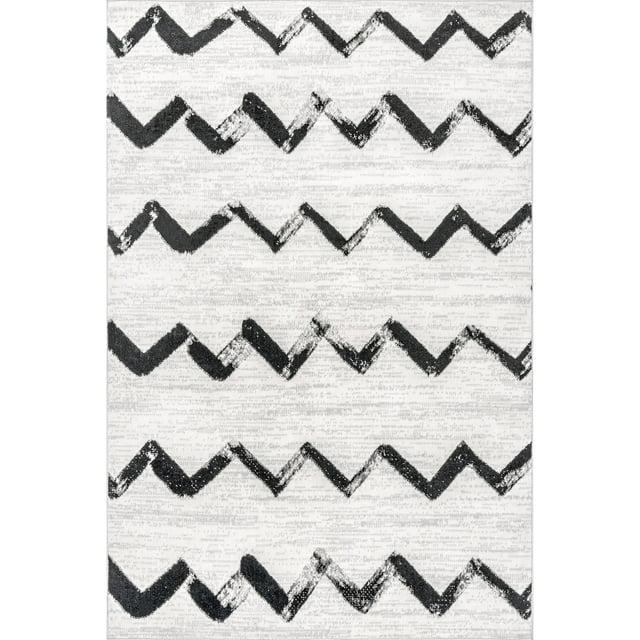 Nuloom Addison Chevron 7x9 Indoor Area Rug for Living Room Bedroom Dining Room Kitchen, Grey/Ivory