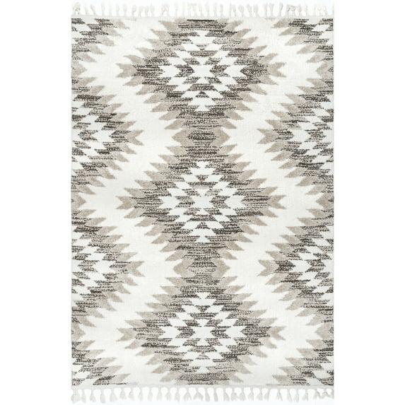 Nuloom Adelade Southwestern 4x6 Shag Indoor Area Rug for Living Room Bedroom Dining Room Nursery Kitchen, Beige/Ivory