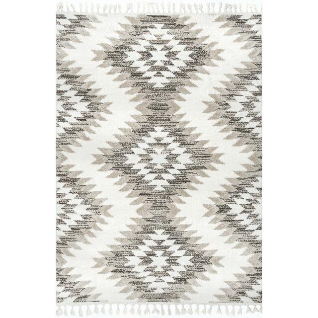 Nuloom Adelade Southwestern 4x6 Shag Indoor Area Rug for Living Room Bedroom Dining Room Nursery Kitchen, Beige/Ivory