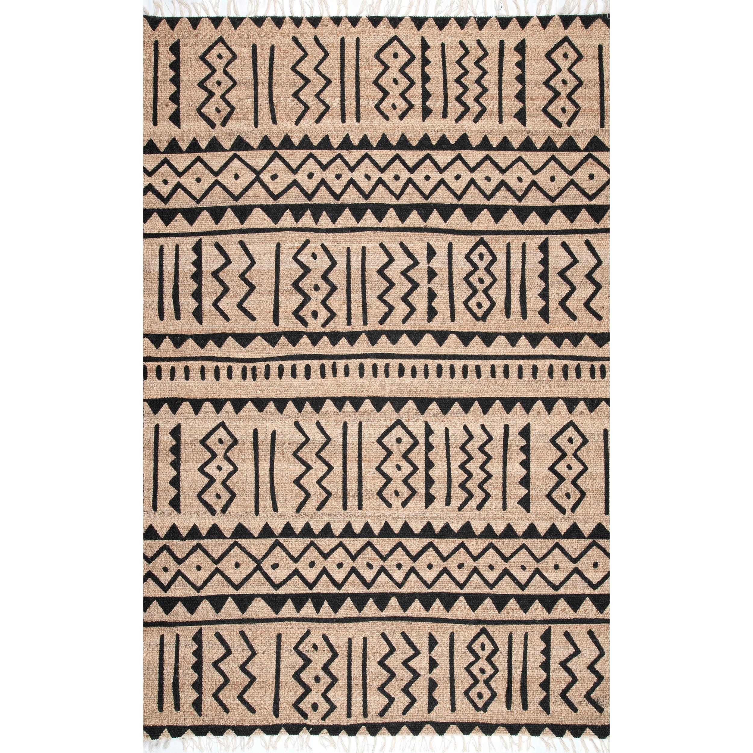 Handmade Adriana Cotton Tribal Fringe 4' x 6' Area Rug, Natural