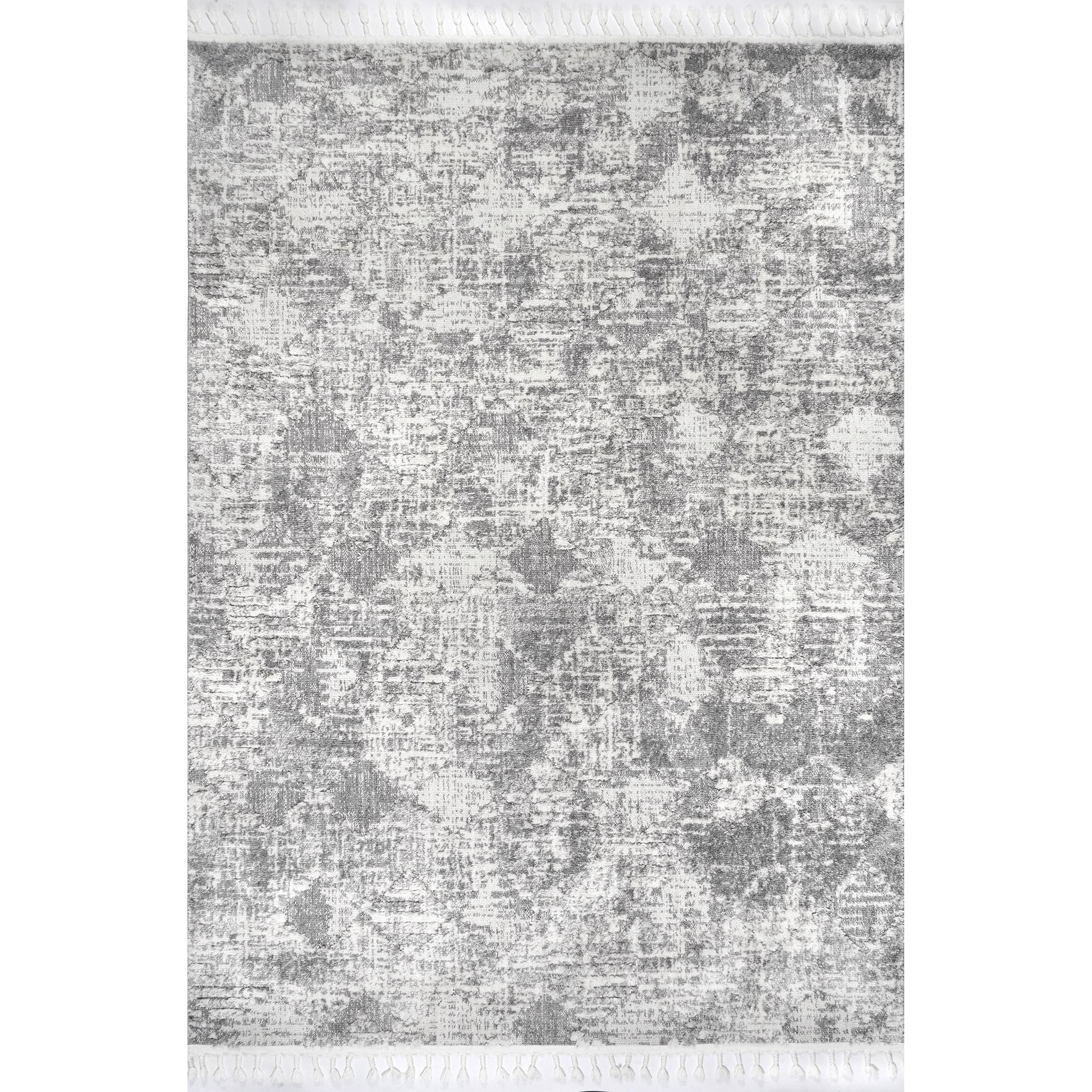 Light Grey Herringbone 9' x 12' Easy-Care Synthetic Rug