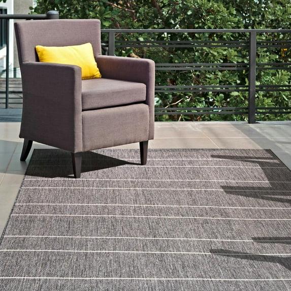 Nuloom Alaina Striped 8 Square Indoor/Outdoor Area Rug for Living Room Patio Deck Front Porch Kitchen, Dark Grey/Ivory