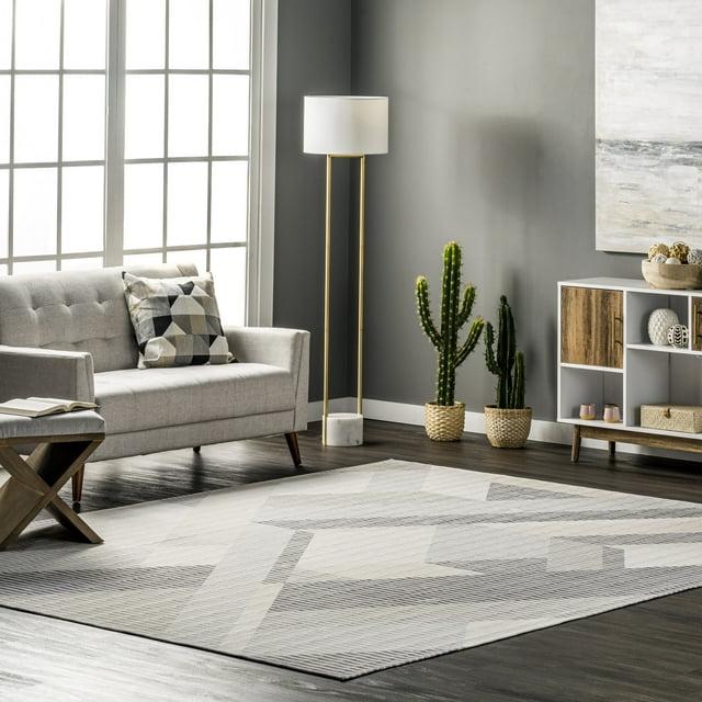 Nuloom Alesha Modern Striped Machine Washable Indoor Area Rug Beige 4' x 6'
