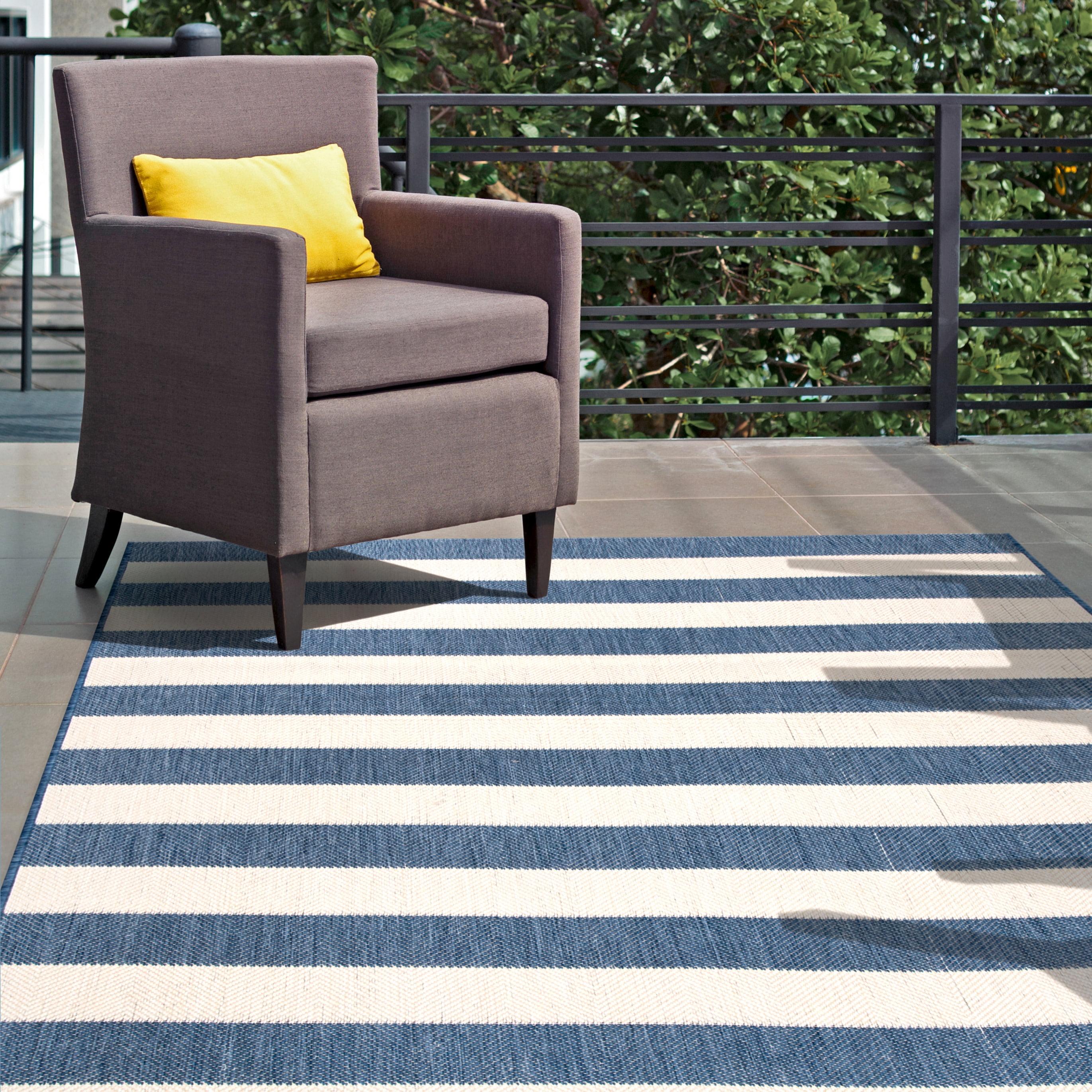 Nuloom Alexis Striped 5x8 Indoor/Outdoor Area Rug for Living Room Patio Deck Front Porch Kitchen, Blue/Ivory