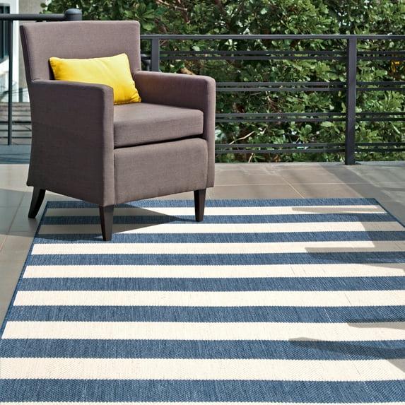 Nuloom Alexis Striped 5x8 Indoor/Outdoor Area Rug for Living Room Patio Deck Front Porch Kitchen, Blue/Ivory