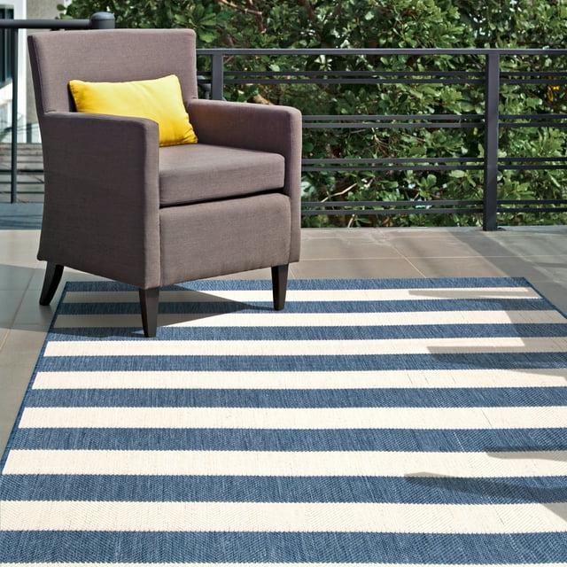 Nuloom Alexis Striped 6x9 Indoor/Outdoor Area Rug for Living Room Patio Deck Front Porch Kitchen, Blue/Ivory