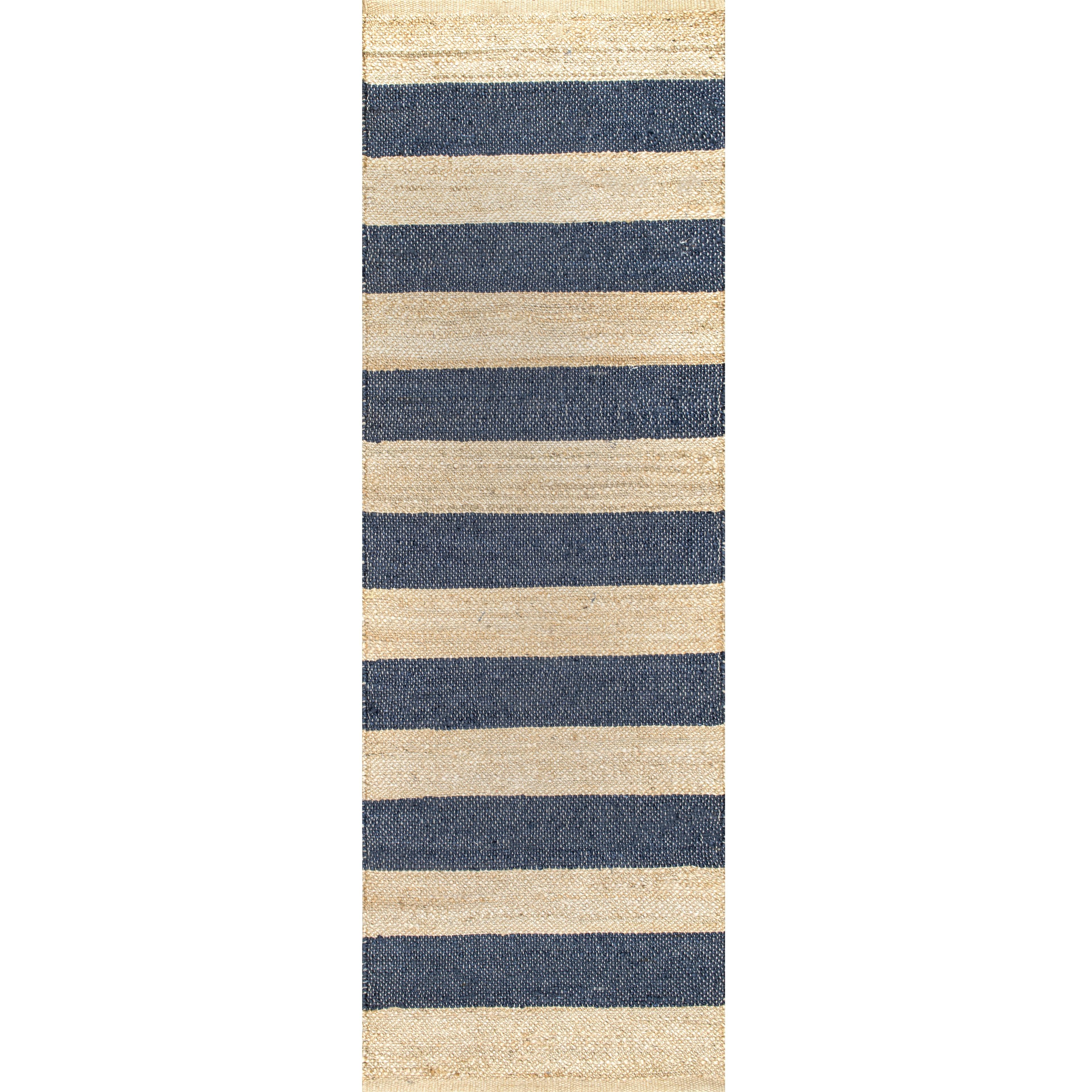 nuLOOM Alisia Flatweave Striped Jute Area Rug, Runner 2' 6" x 6', Denim