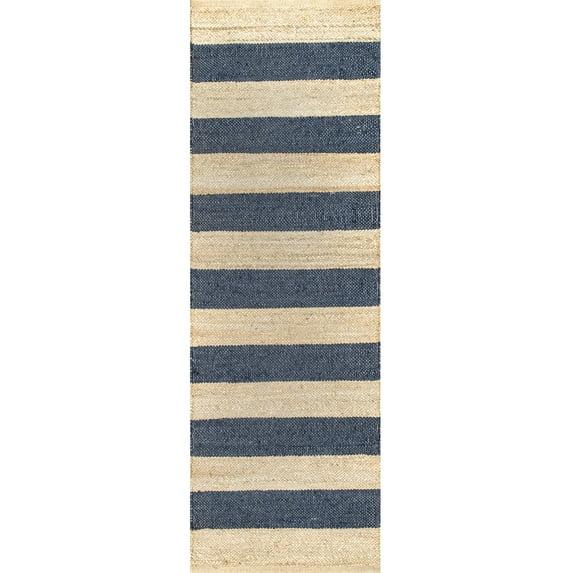 nuLOOM Alisia Flatweave Striped Jute Area Rug, Runner 2' 6" x 6', Denim