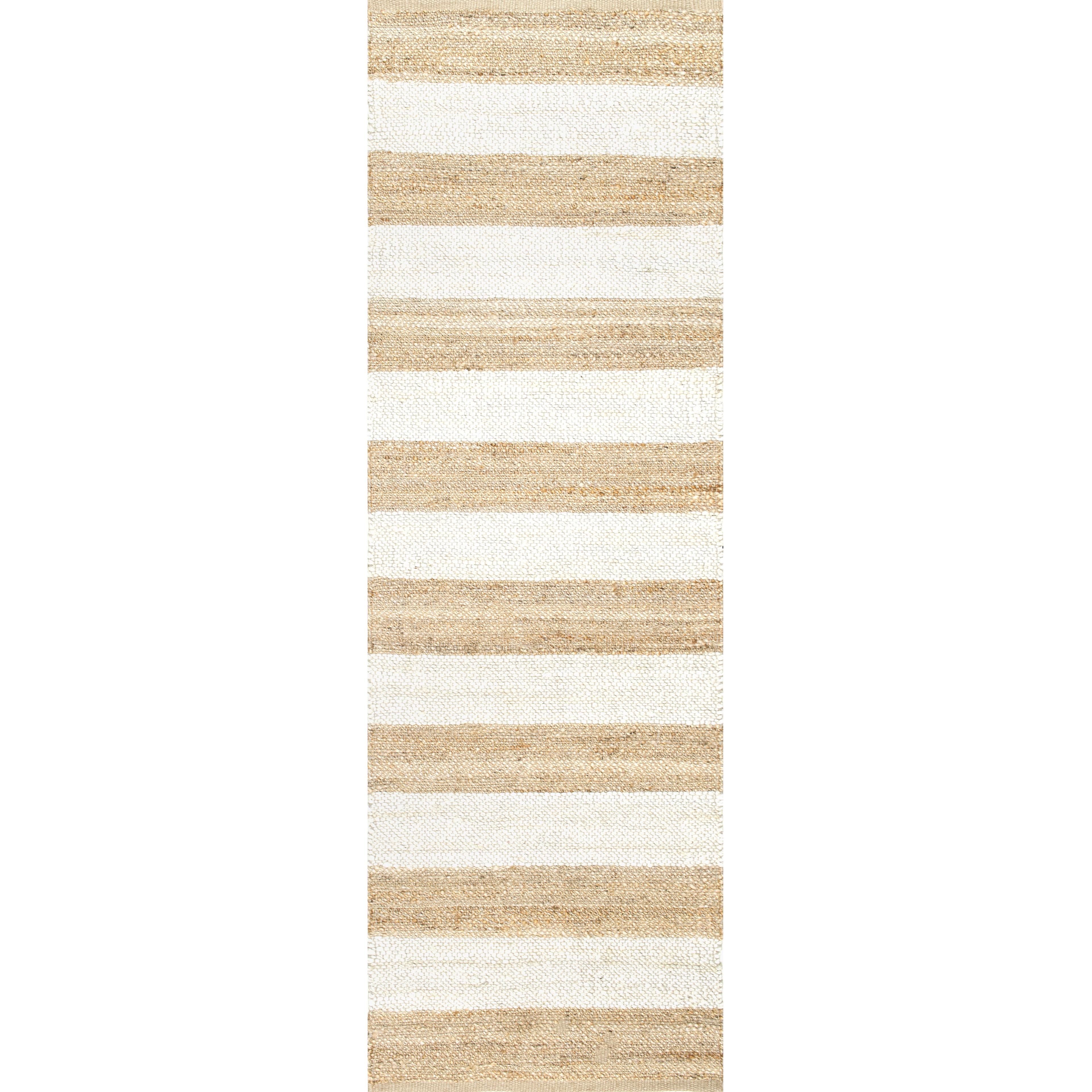 Handwoven Off-White and Stripe Jute Runner Rug, 2'6" x 6'