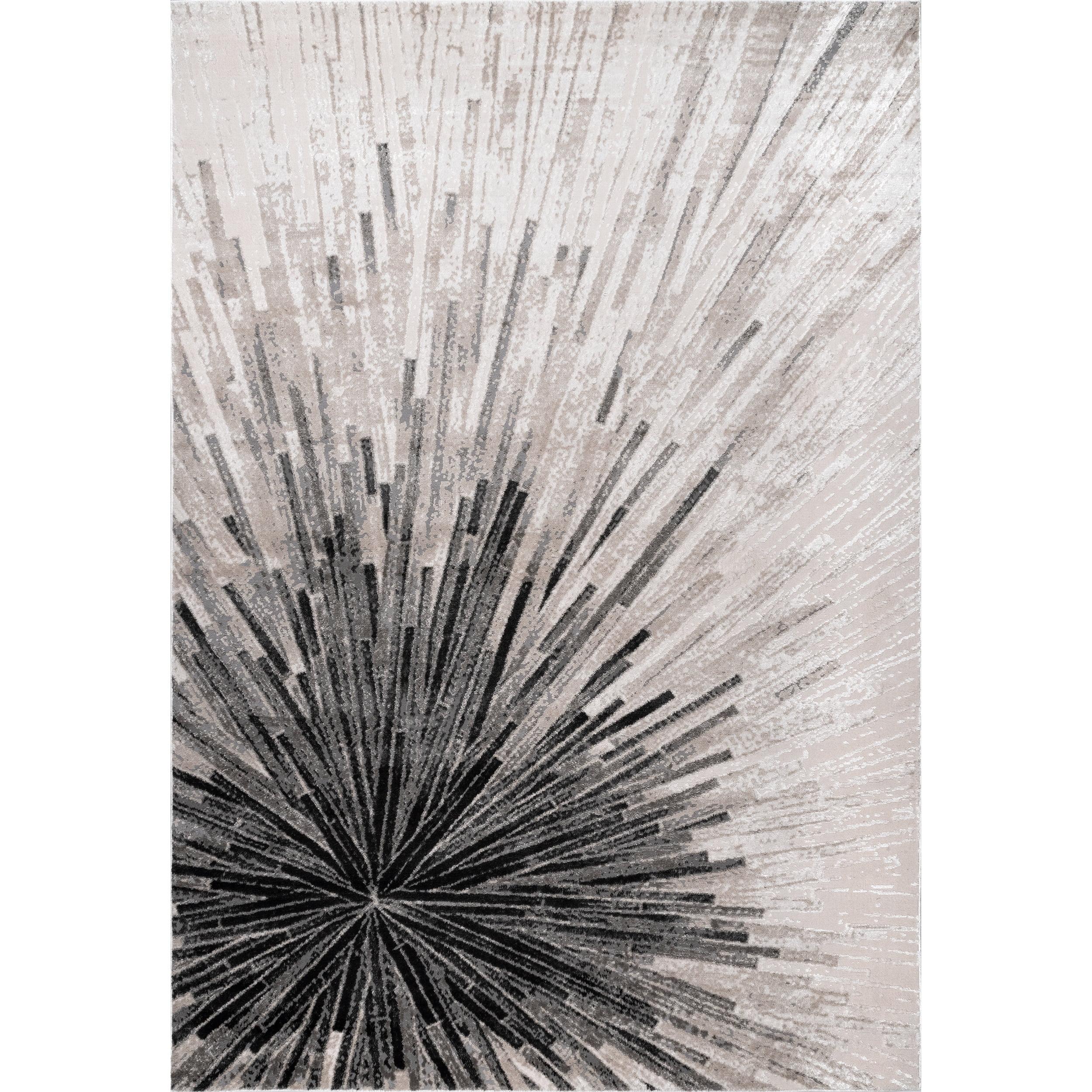 Beige and Black Abstract Synthetic 5' x 8' Area Rug