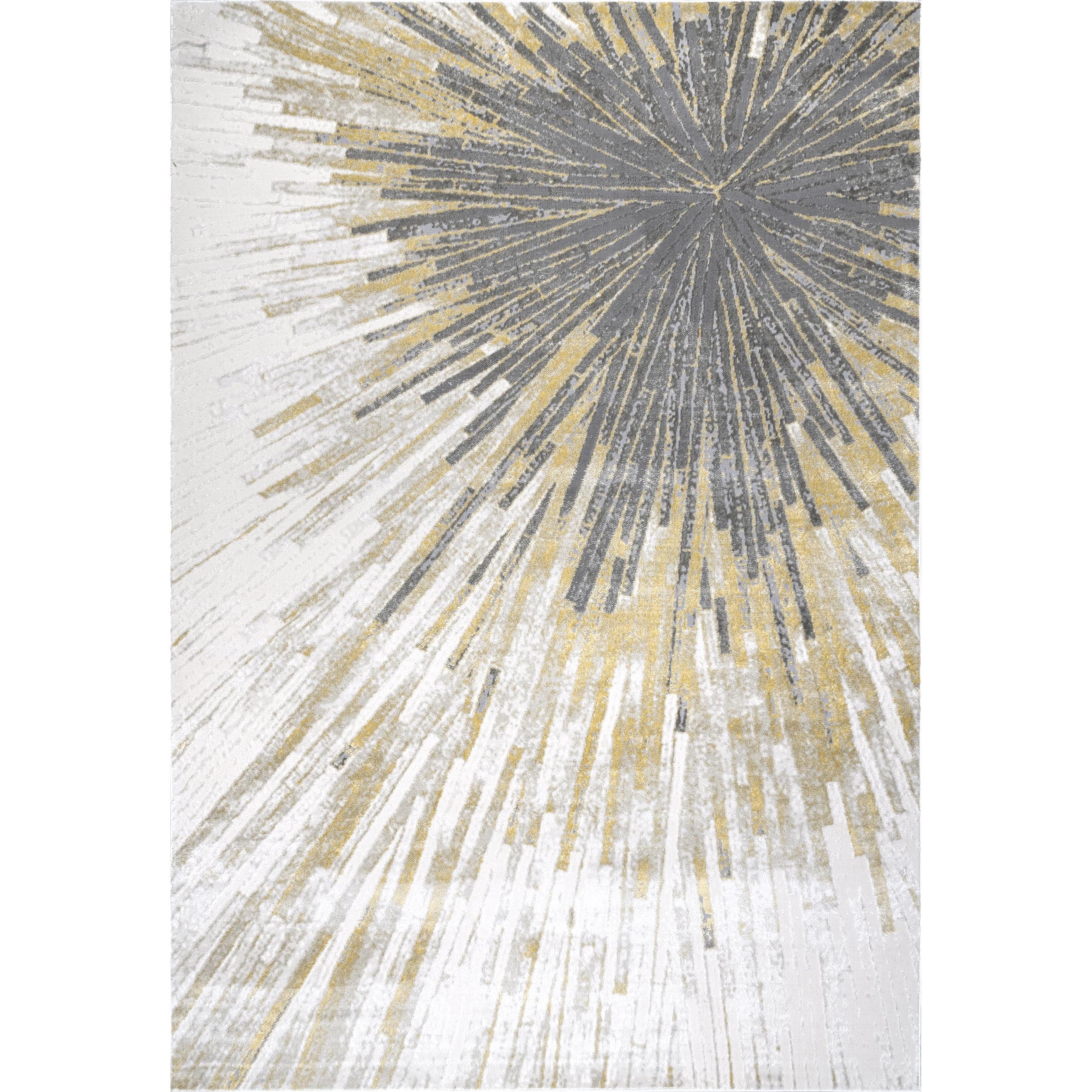 Abstract Gold Firework 8' x 10' Easy-Care Synthetic Area Rug