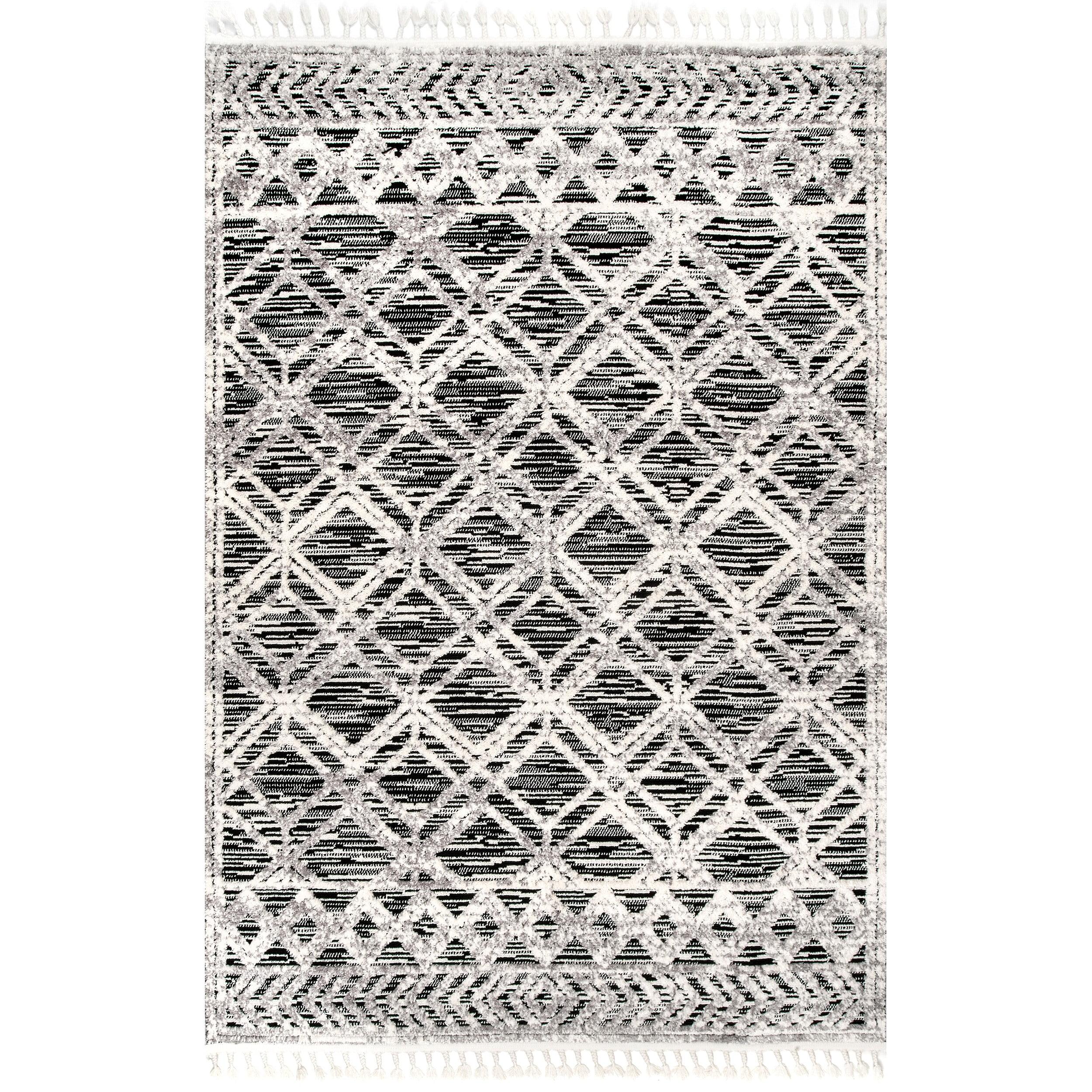 Nuloom 5x8 Ansley Moroccan Tassel Indoor Area Rug, Grey, High-Low Textured Bohemian Design, Plush High Pile, Stain Resistant, Bedroom, Living Room