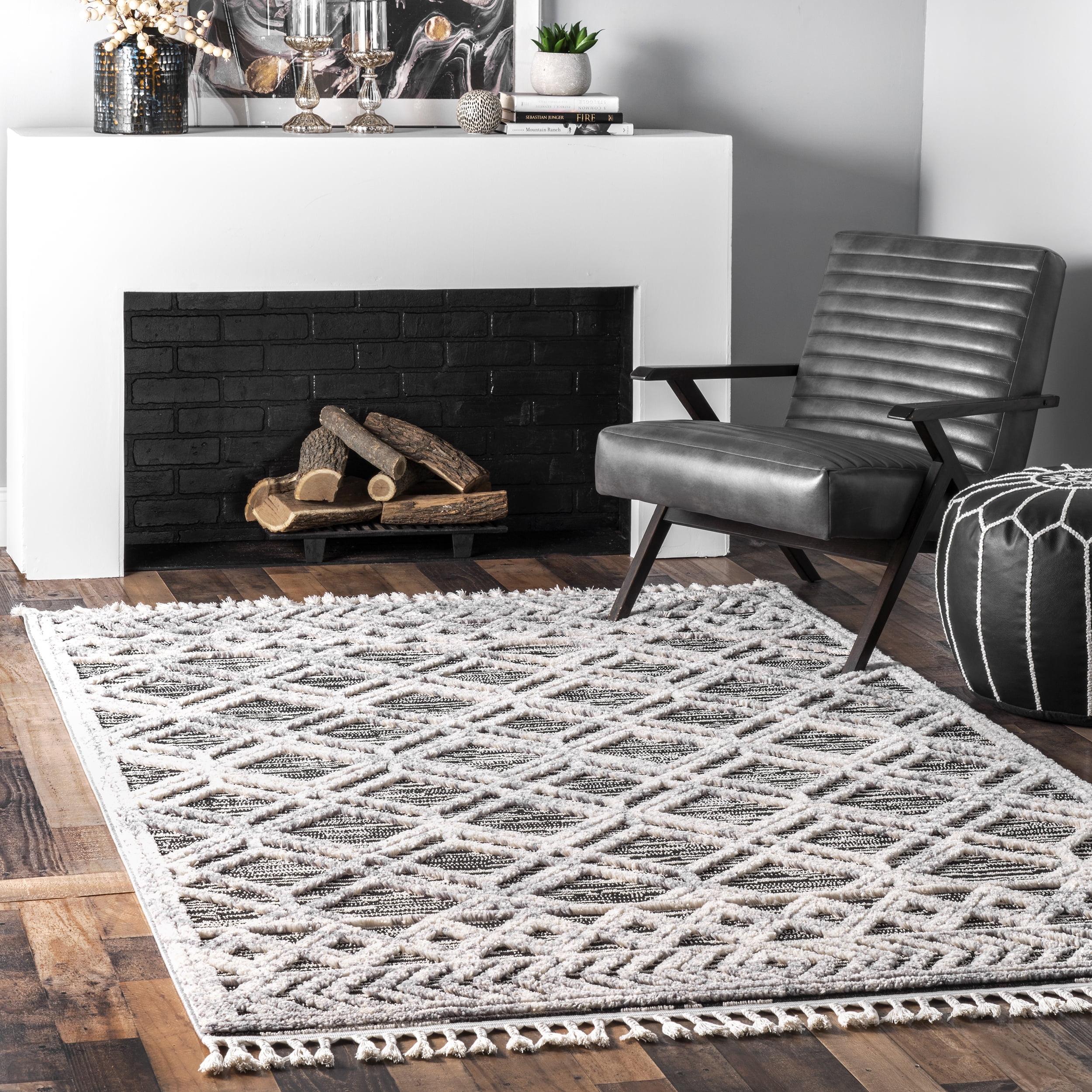 Nuloom 8x11 Ansley Moroccan Tassel Indoor Area Rug, Grey, High-Low Textured Bohemian Design, Plush High Pile, Stain Resistant, Bedroom, Living Room