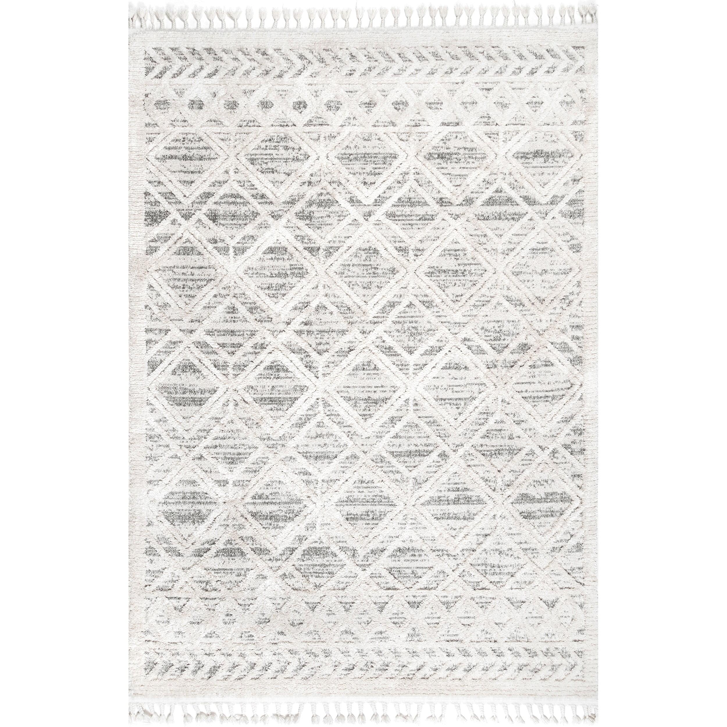Nuloom 3x5 Ansley Moroccan Tassel Indoor Area Rug, Light Grey, Textured Bohemian Design, Plush High Pile, Stain Resistant, Bedroom, Living Room