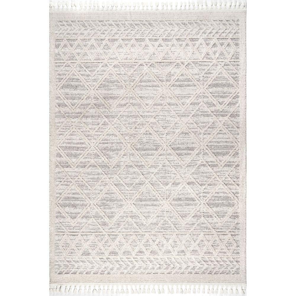 Nuloom 8x11 Ansley Moroccan Tassel Indoor Area Rug, Light Grey, Textured Bohemian Design, Plush High Pile, Stain Resistant, Bedroom, Living Room
