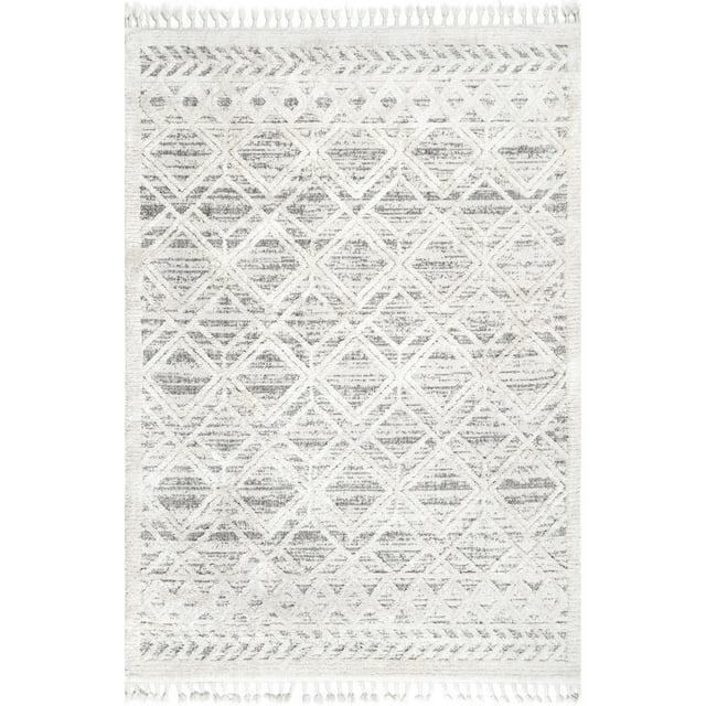 Nuloom 9x12 Ansley Moroccan Tassel Indoor Area Rug, Light Grey, Textured Bohemian Design, Plush High Pile, Stain Resistant, Bedroom, Living Room