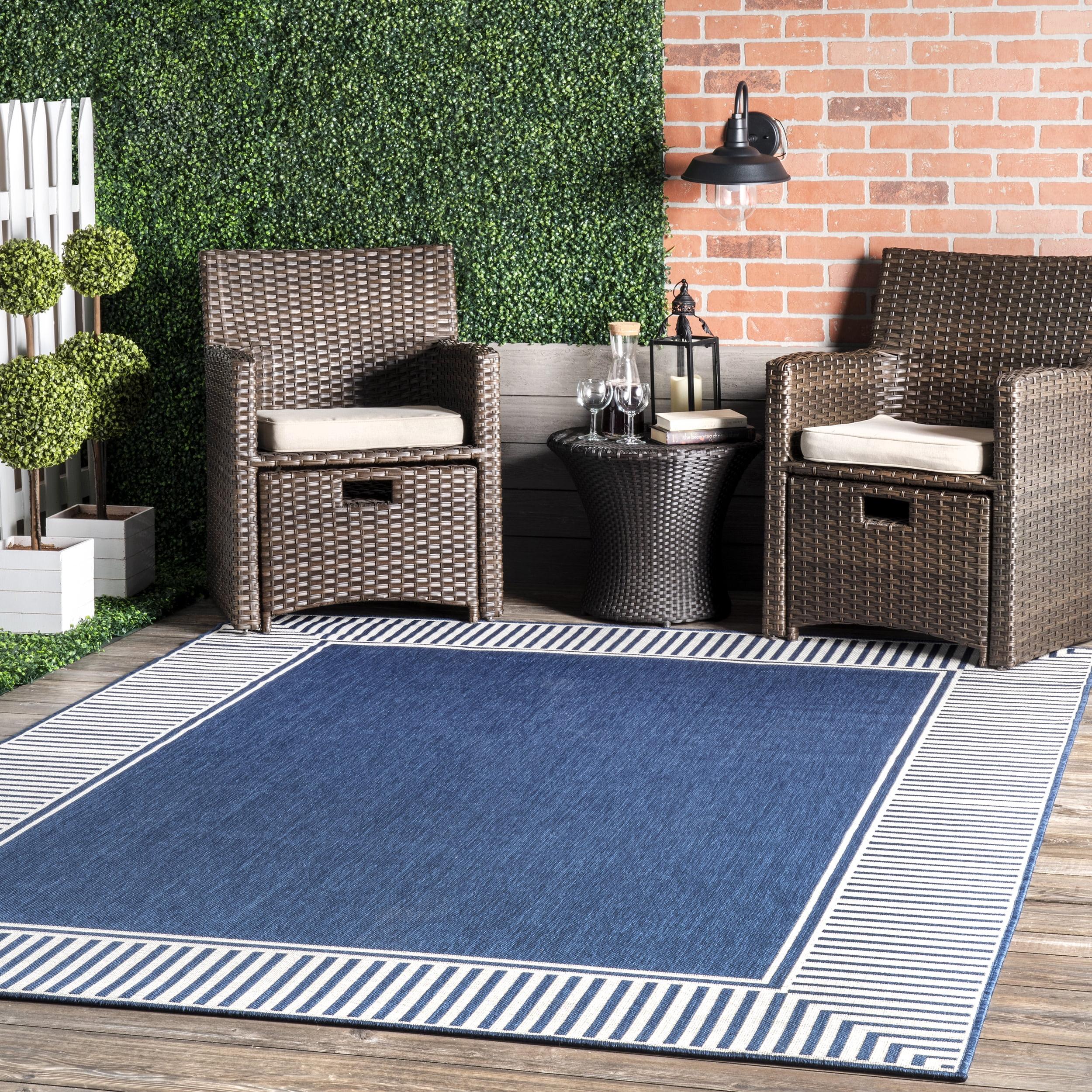 nuLOOM Asha Simple Border Indoor/Outdoor Navy 6' 7" x 9' Casual Area Rug