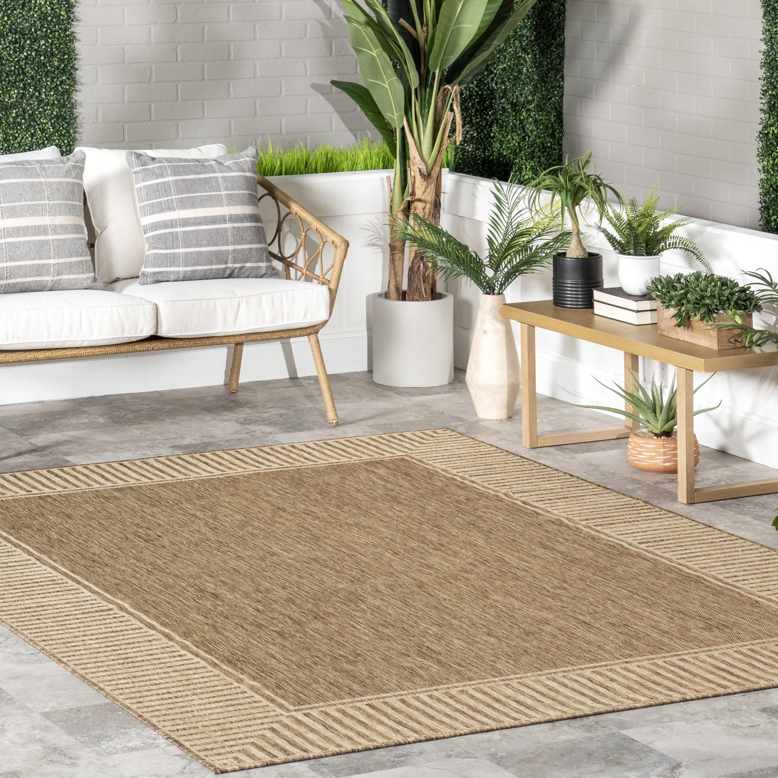 Casual Elegance Light Brown Stripe Indoor/Outdoor Square Rug