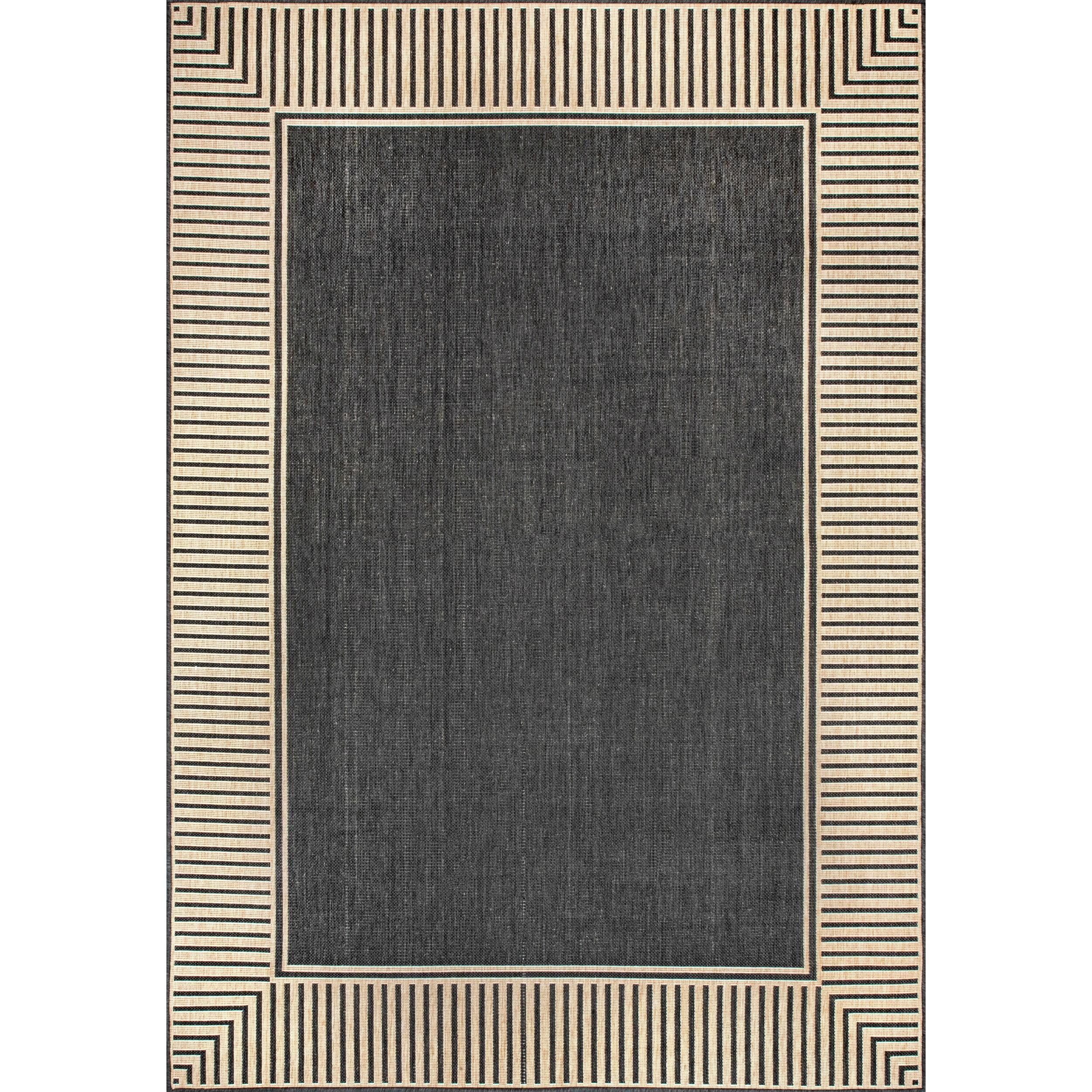 Reversible Dark Gray Stripe Synthetic 4' x 6' Outdoor Rug