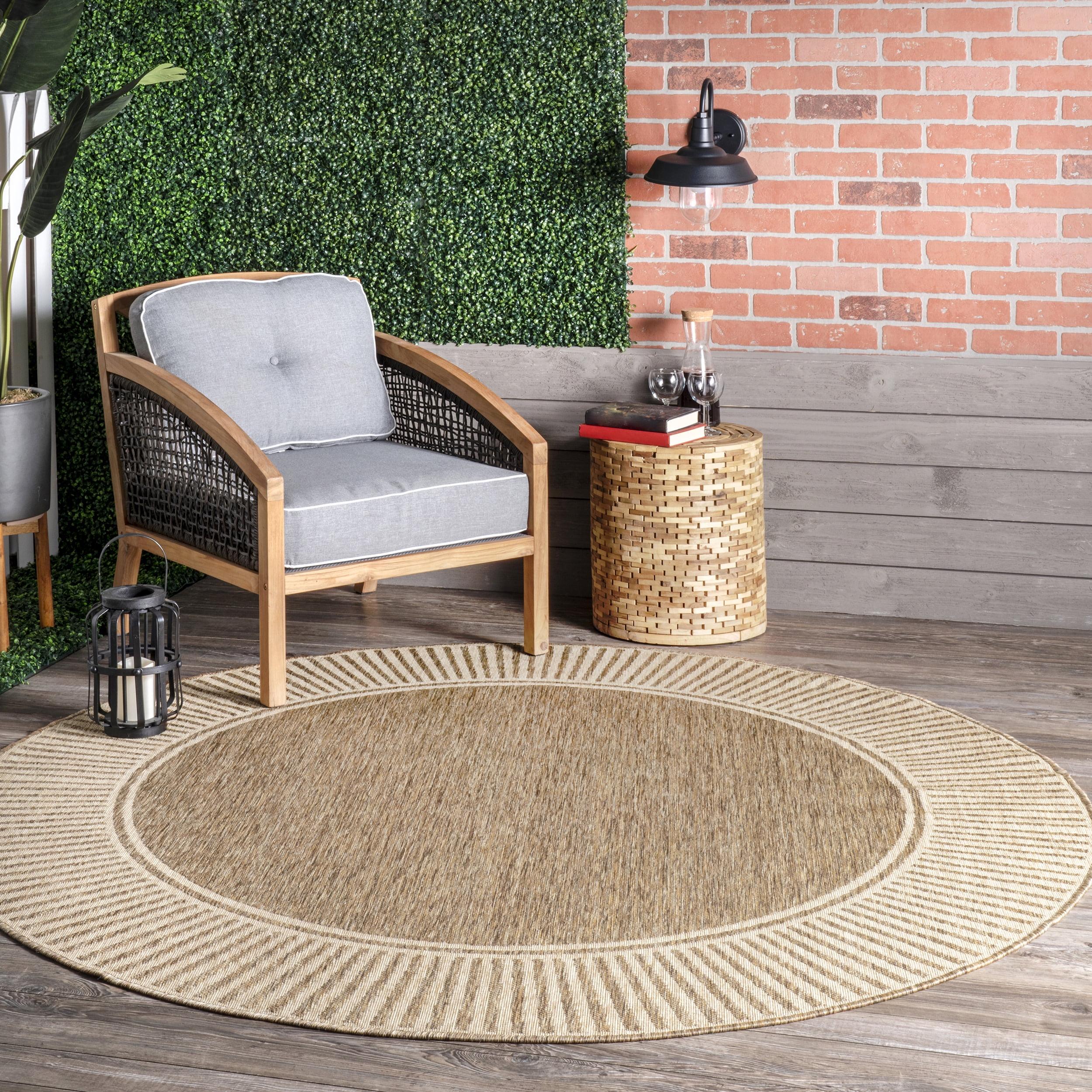 nuLOOM 7' Round Outdoor Area Rug, Stain Resistant, Weather Resistant, High Traffic, Patio, Balcony, Outside, Living Room Dining Room, Asha Light Brown