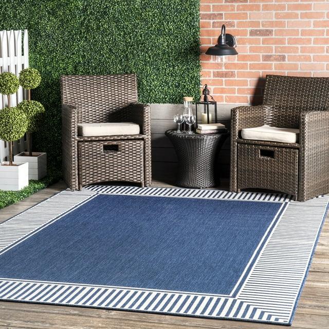 nuLOOM 4' x 6' Outdoor Area Rug, Stain Resistant, Weather Resistant, High Traffic, Patio, Balcony, Outside, Living Room, Dining Room, Asha Navy