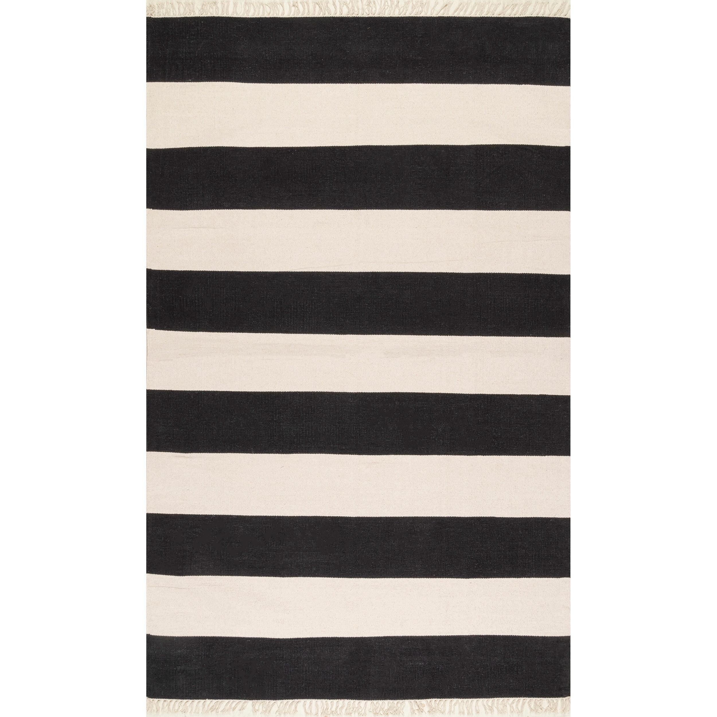 Ashlee Black and White Striped Cotton Flatweave Rug, 3' x 5'