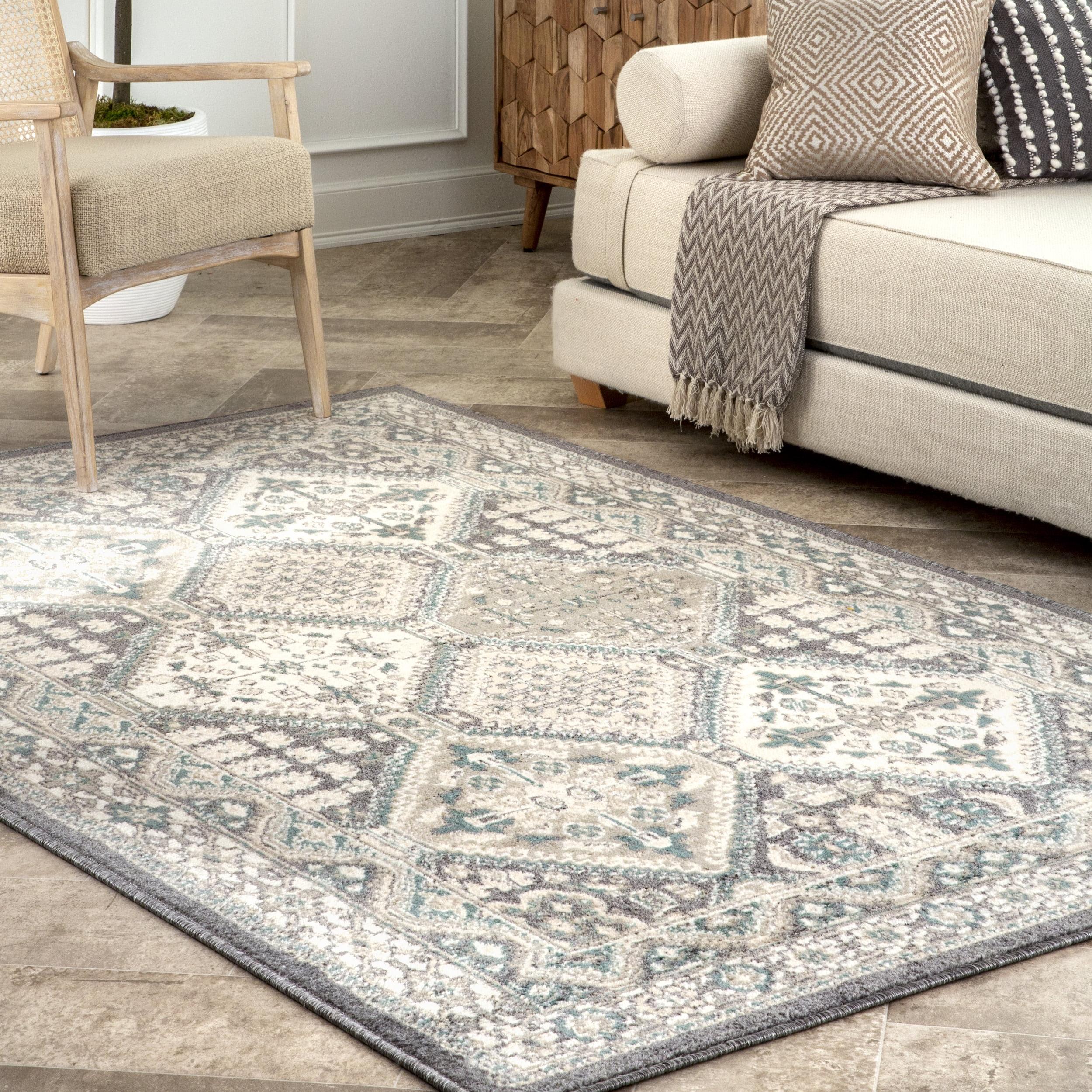 Charcoal 3' x 5' Synthetic Traditional Tile Area Rug