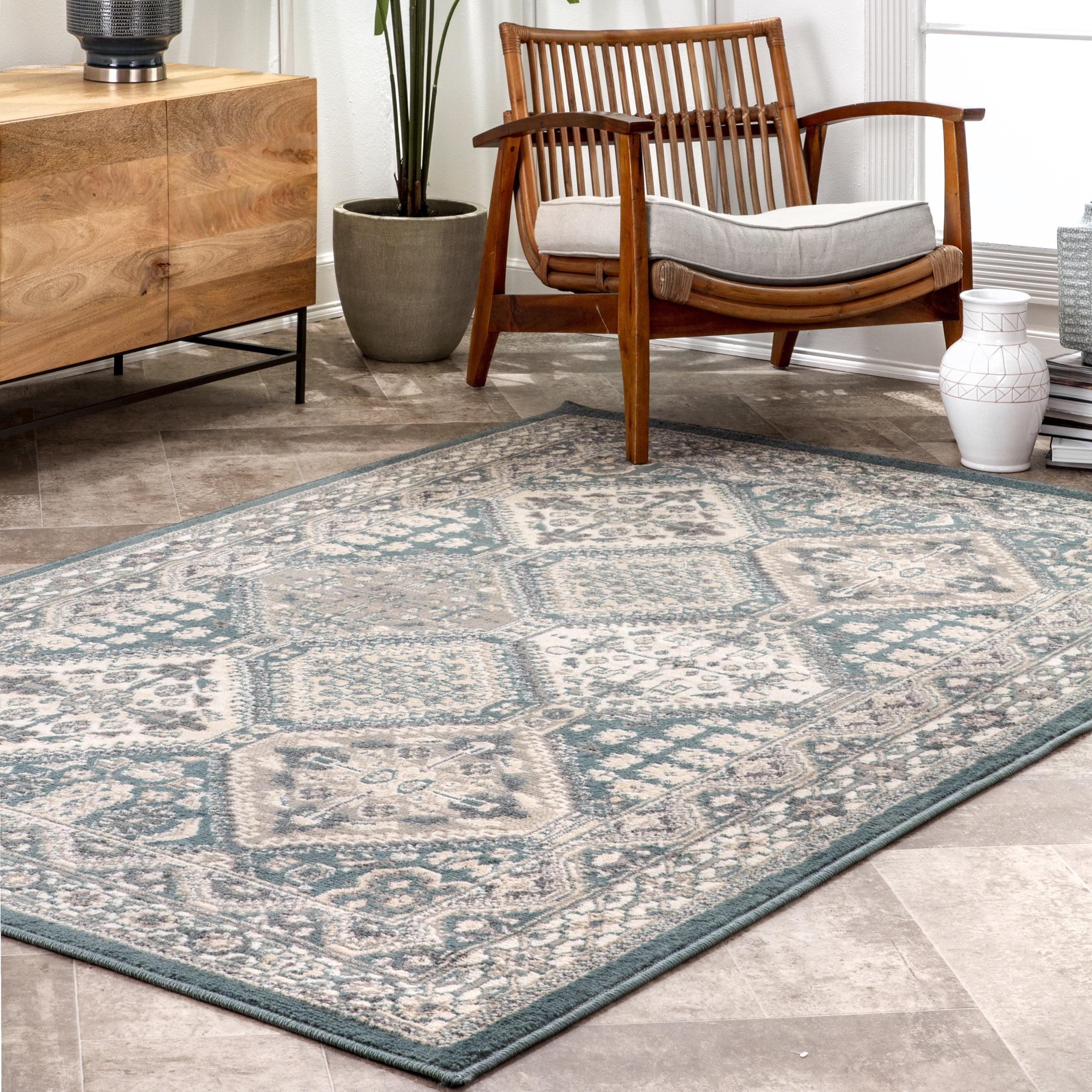 Becca Blue and Beige Synthetic Rectangular Area Rug