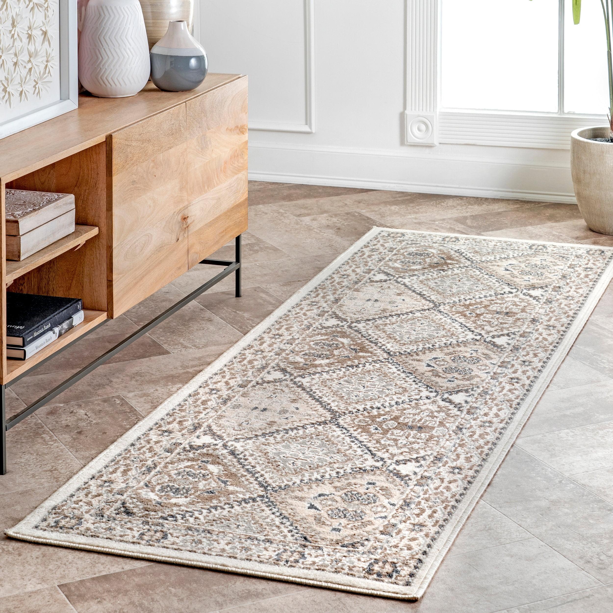 Nuloom 2x6 Becca Tiled Indoor Area Rug, Beige, Faded Transitional Design, Stain Resistant, Bedroom, Living Room, Kitchen