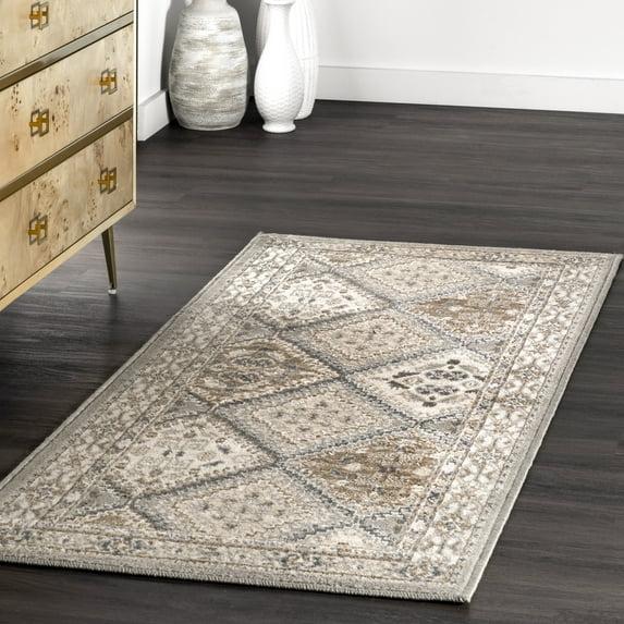 Nuloom 2x8 Becca Tiled Indoor Area Rug, Taupe, Faded Transitional Design, Stain Resistant, Bedroom, Living Room, Kitchen