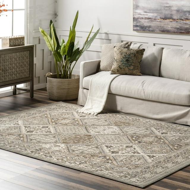 Nuloom 2x3 Becca Tiled Indoor Area Rug, Taupe, Faded Transitional Design, Stain Resistant, Bedroom, Living Room, Kitchen