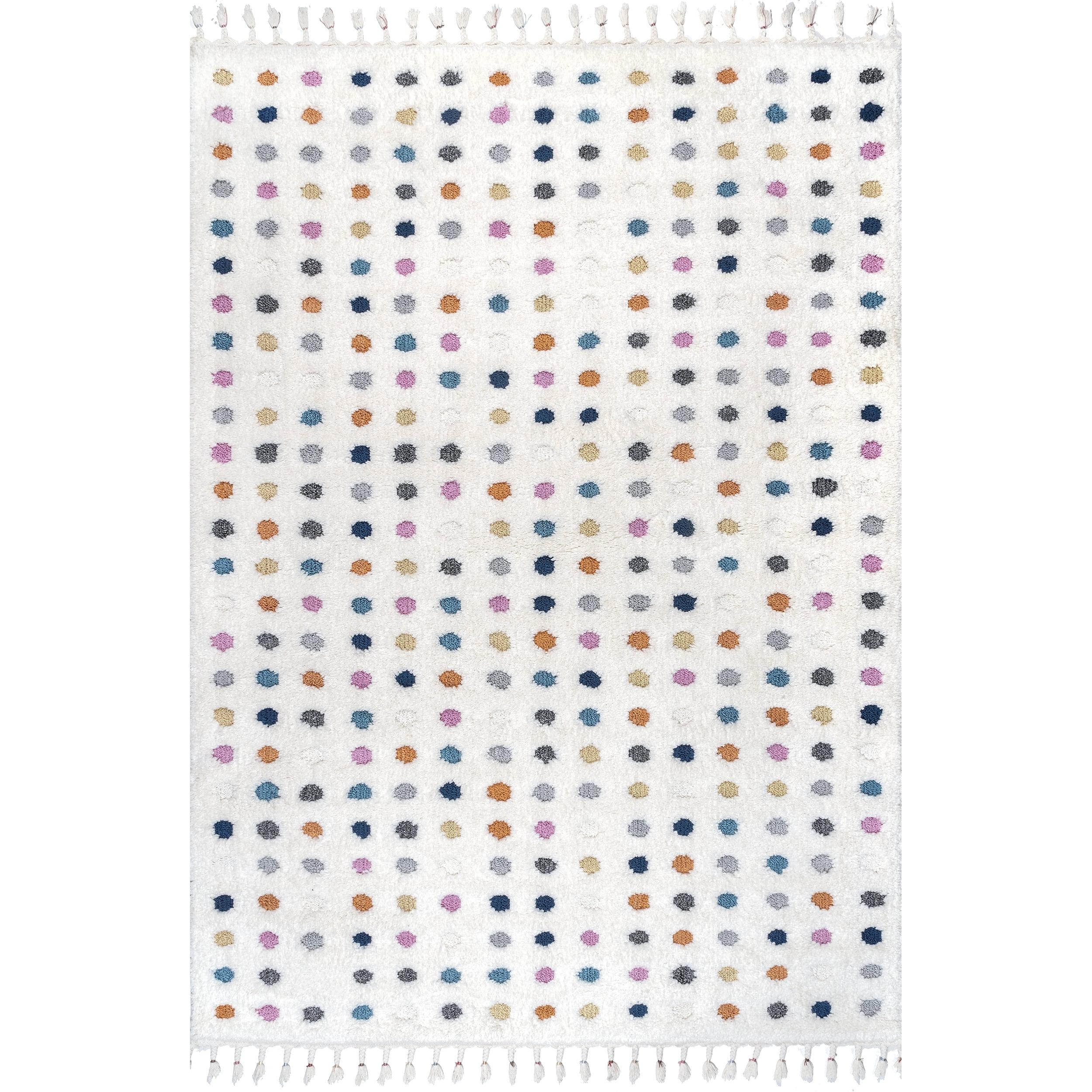 Behati High-Low Polka Dot Tassel Rug Beige - nuLOOM