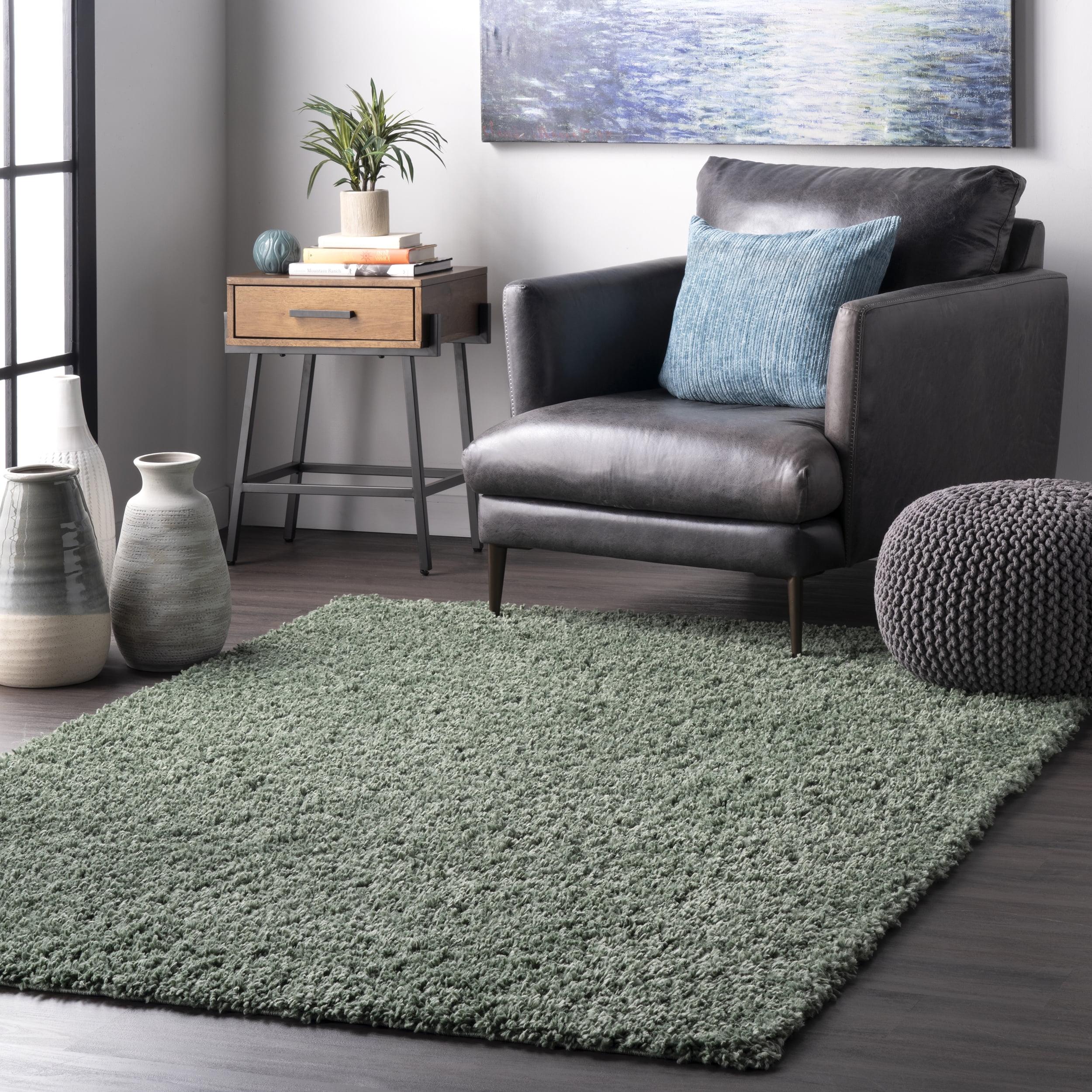 Kara Green Solid Shag 2' x 3' Synthetic Area Rug