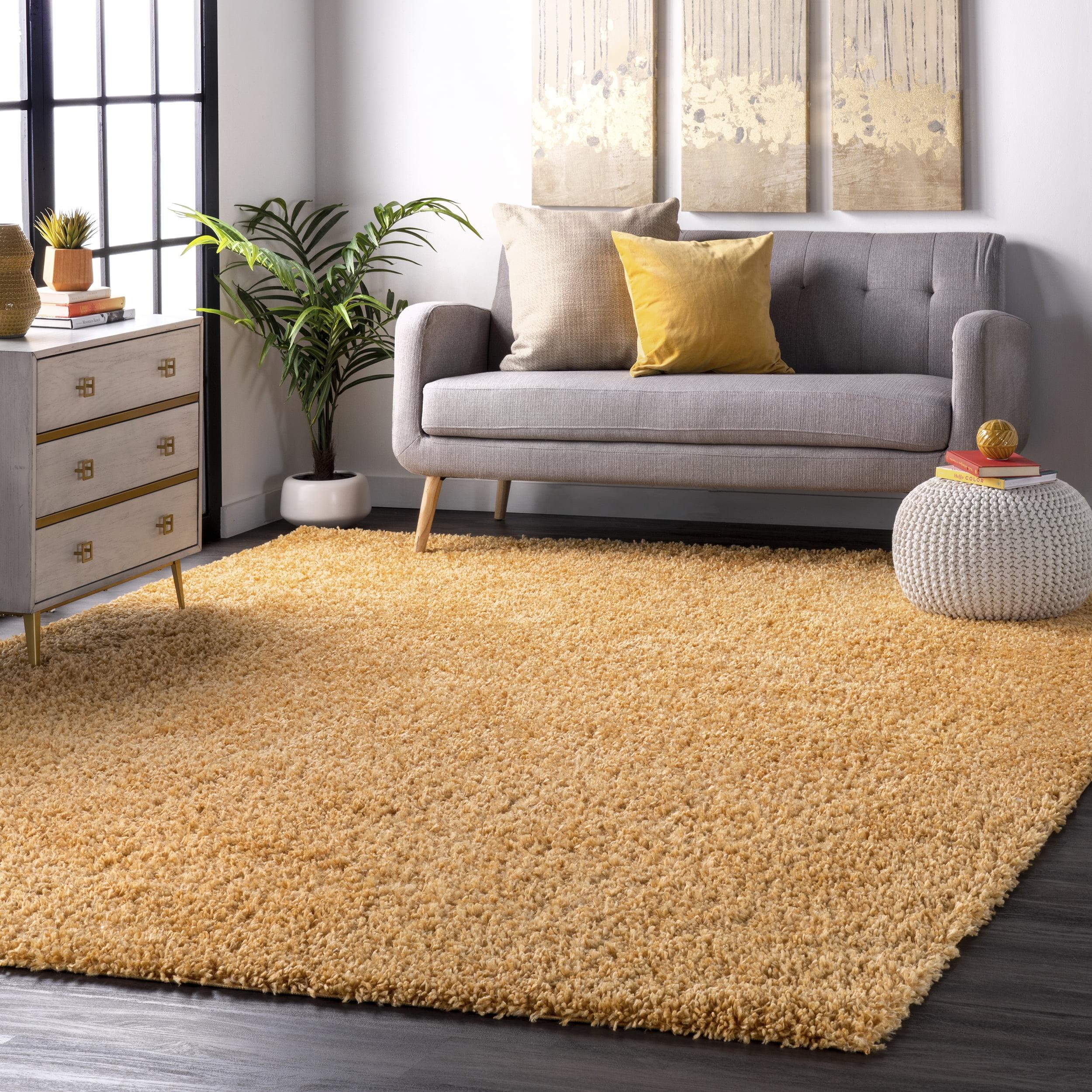 Luxe Soft Yellow Synthetic Shag Rug, 4' x 6', Reversible