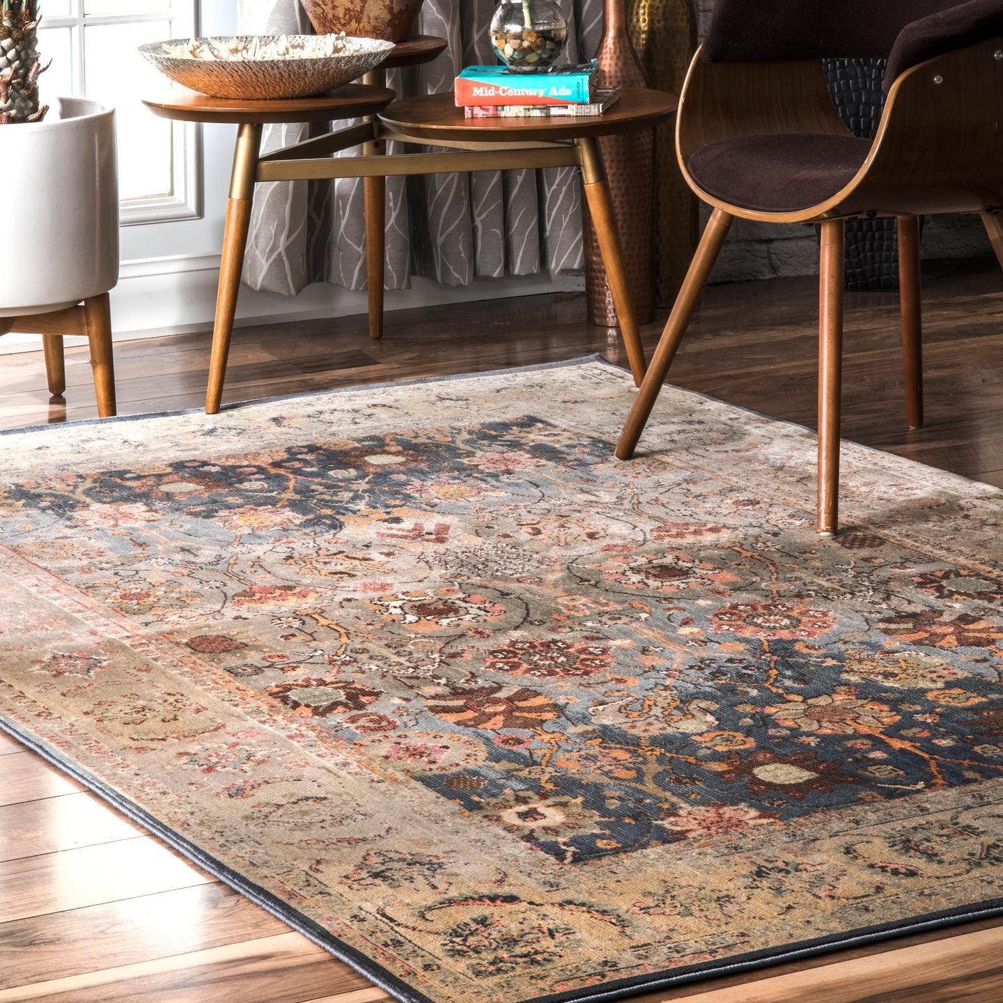 Elysian Fields Blue Floral 9' x 12' Synthetic Area Rug