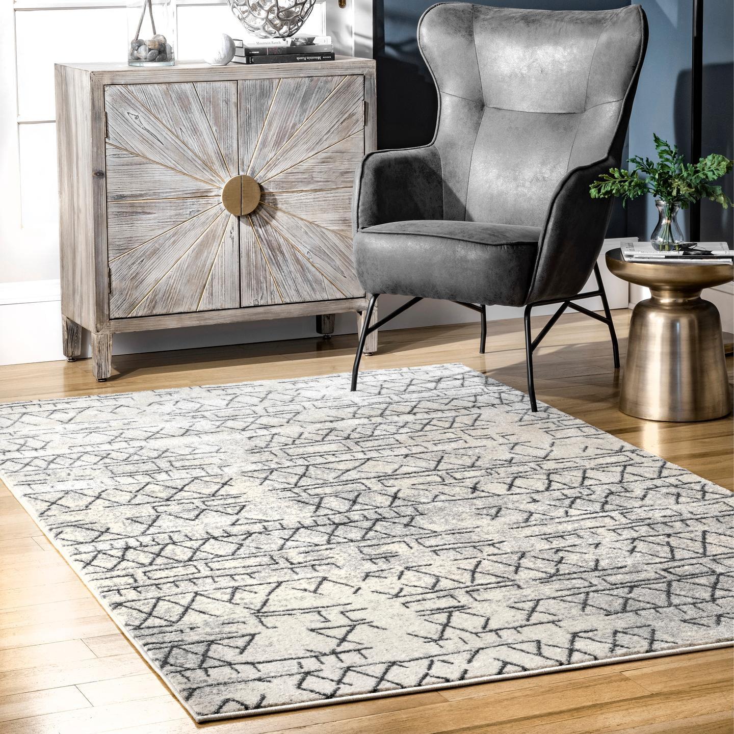 Beige Faded Banded Tribal Rectangular Synthetic Rug 5' x 8'