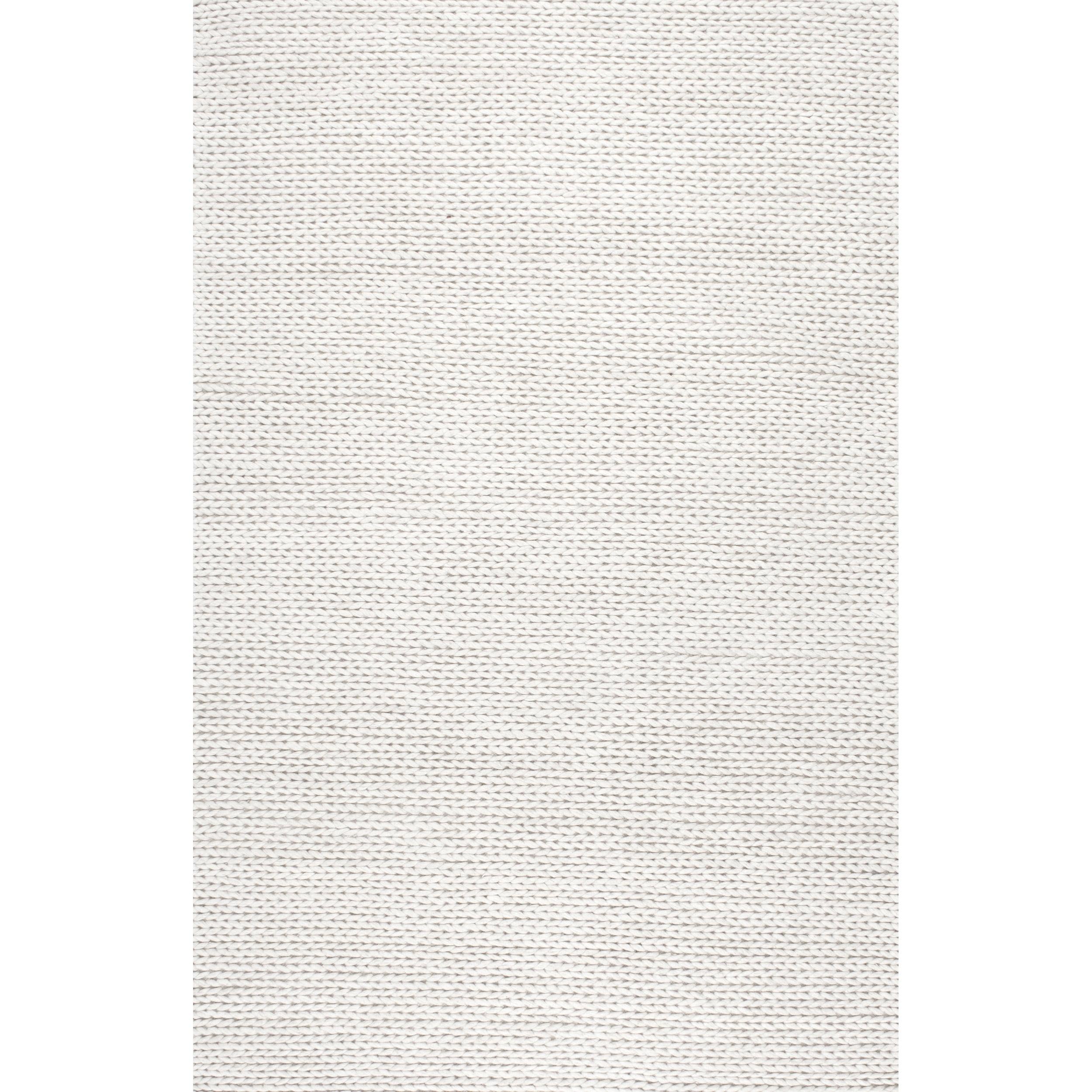 Luxurious Off-White Braided Wool 6' Square Area Rug