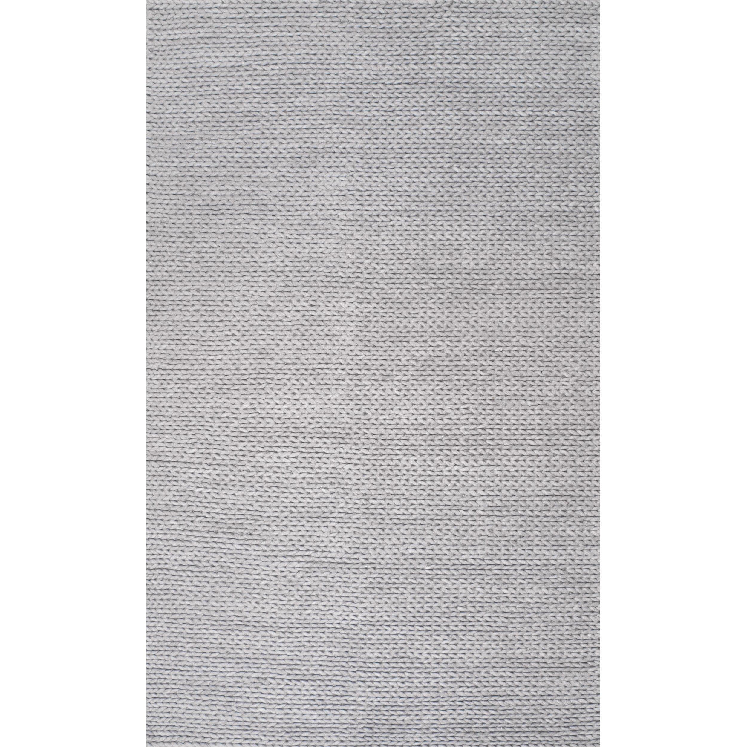 Light Grey Braided Wool 9' x 12' Area Rug