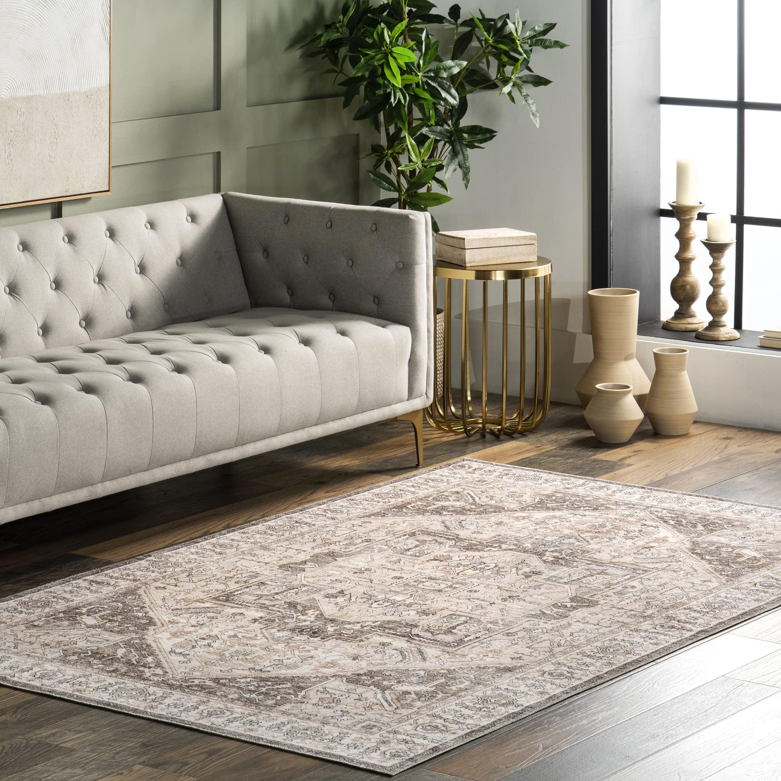 Nuloom 5x8 Machine Washable Rain Haven Vintage Medallion Indoor Area Rug, Brown Non-Slip Backing, Stain Resistant, BedroomLiving Room, Kitchen