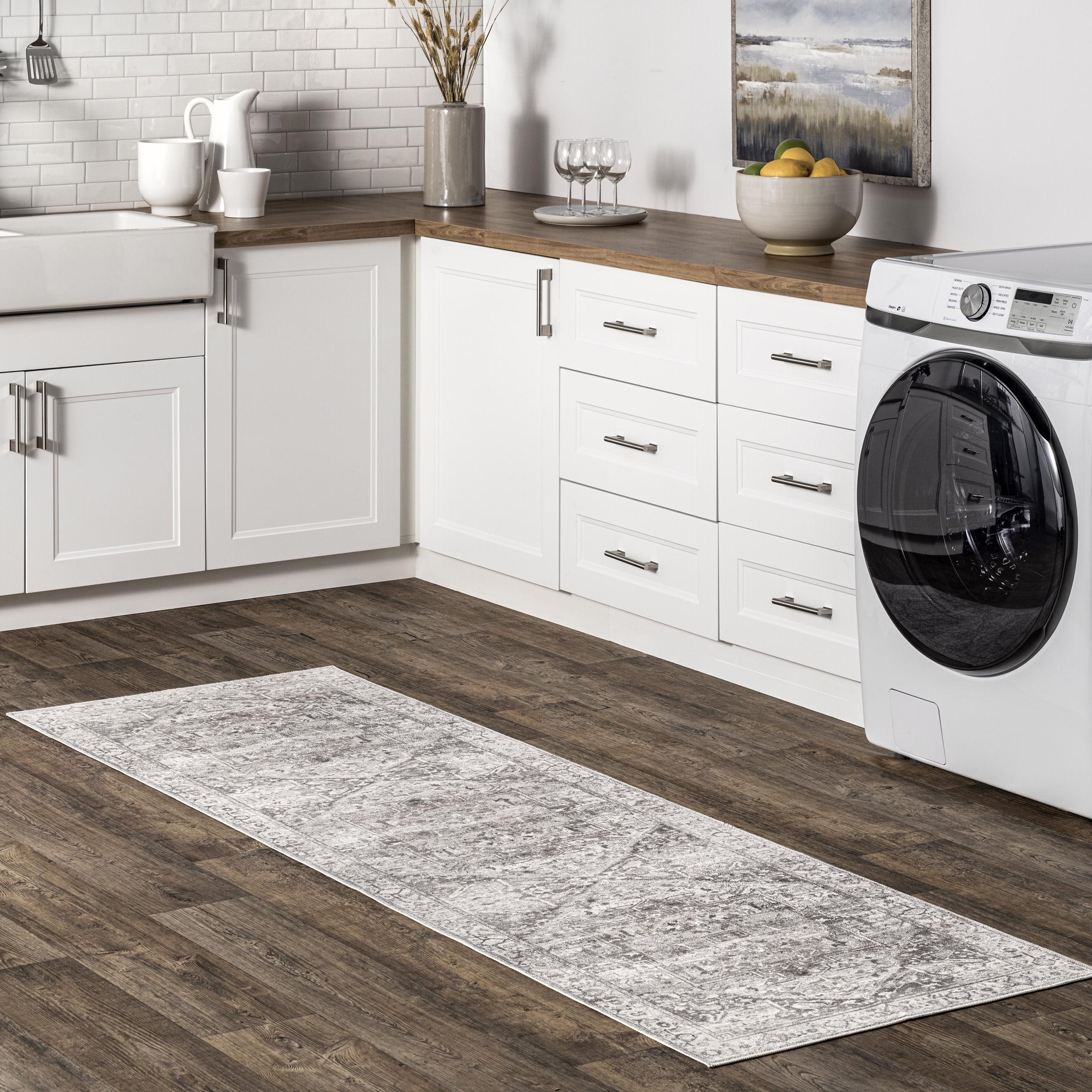 Nuloom 2x6 Machine Washable Rain Haven Vintage Medallion Indoor Area Rug, Grey Non-Slip Backing, Stain Resistant, BedroomLiving Room, Kitchen