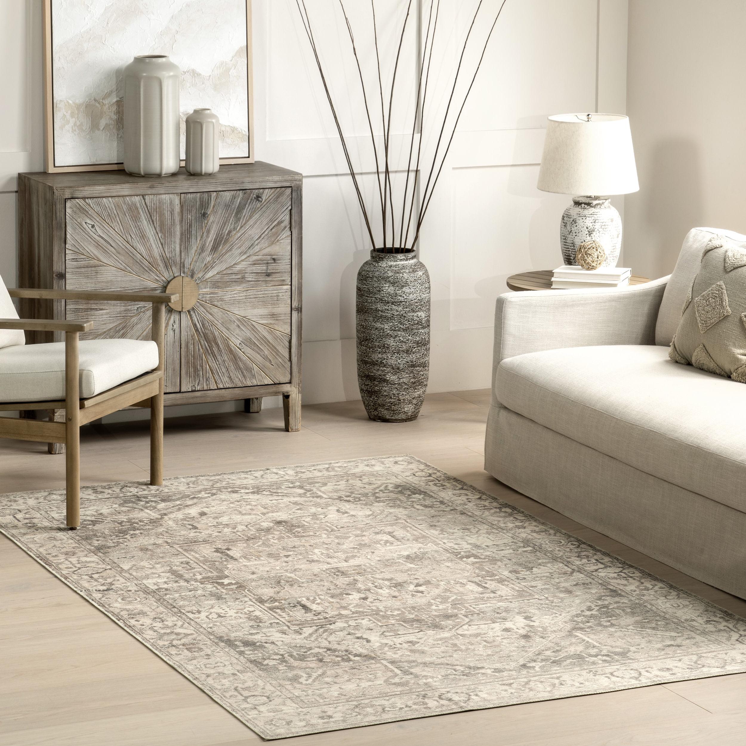Nuloom Brielle Pet Friendly Machine Washable Vintage Medallion Area Rug, 2' x 3', Grey