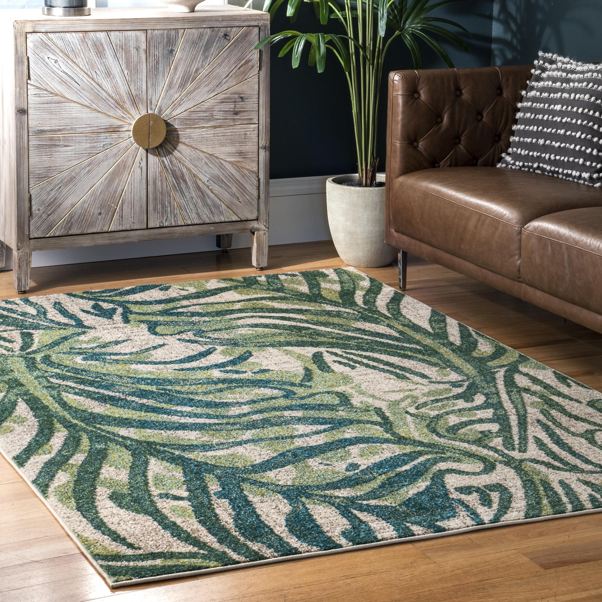 Green Floral Synthetic Easy Care Area Rug, 3' x 5'