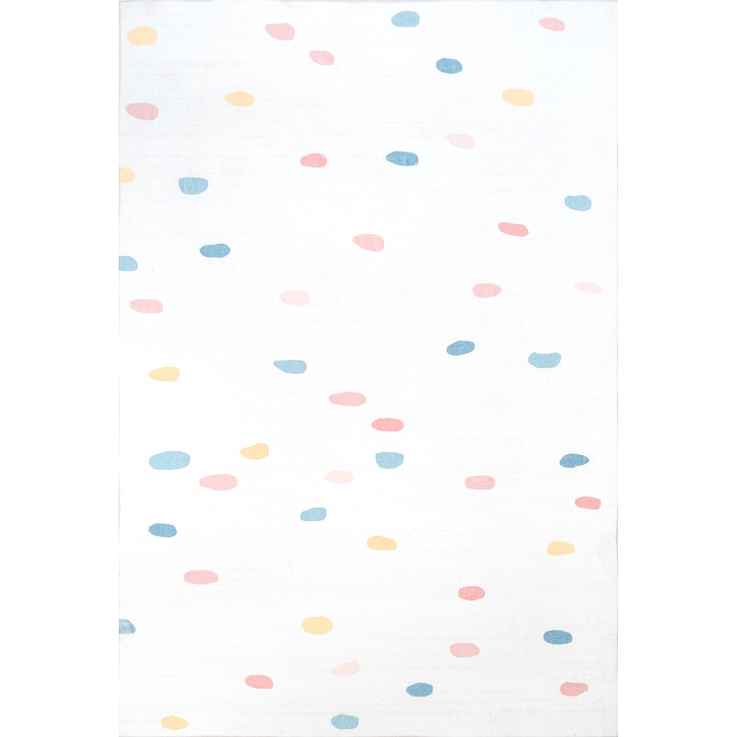 Playful Pastel Polka Dot 5' x 8' Synthetic Area Rug for Kids