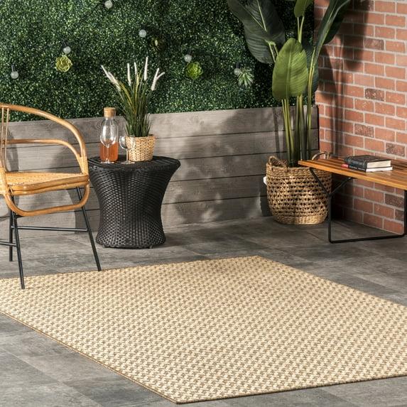 nuLOOM 4'x6' Camryn Abstract Herringbone Indoor and Outdoor Area Rug Beige: Geometric Flat Pile, Machine Made