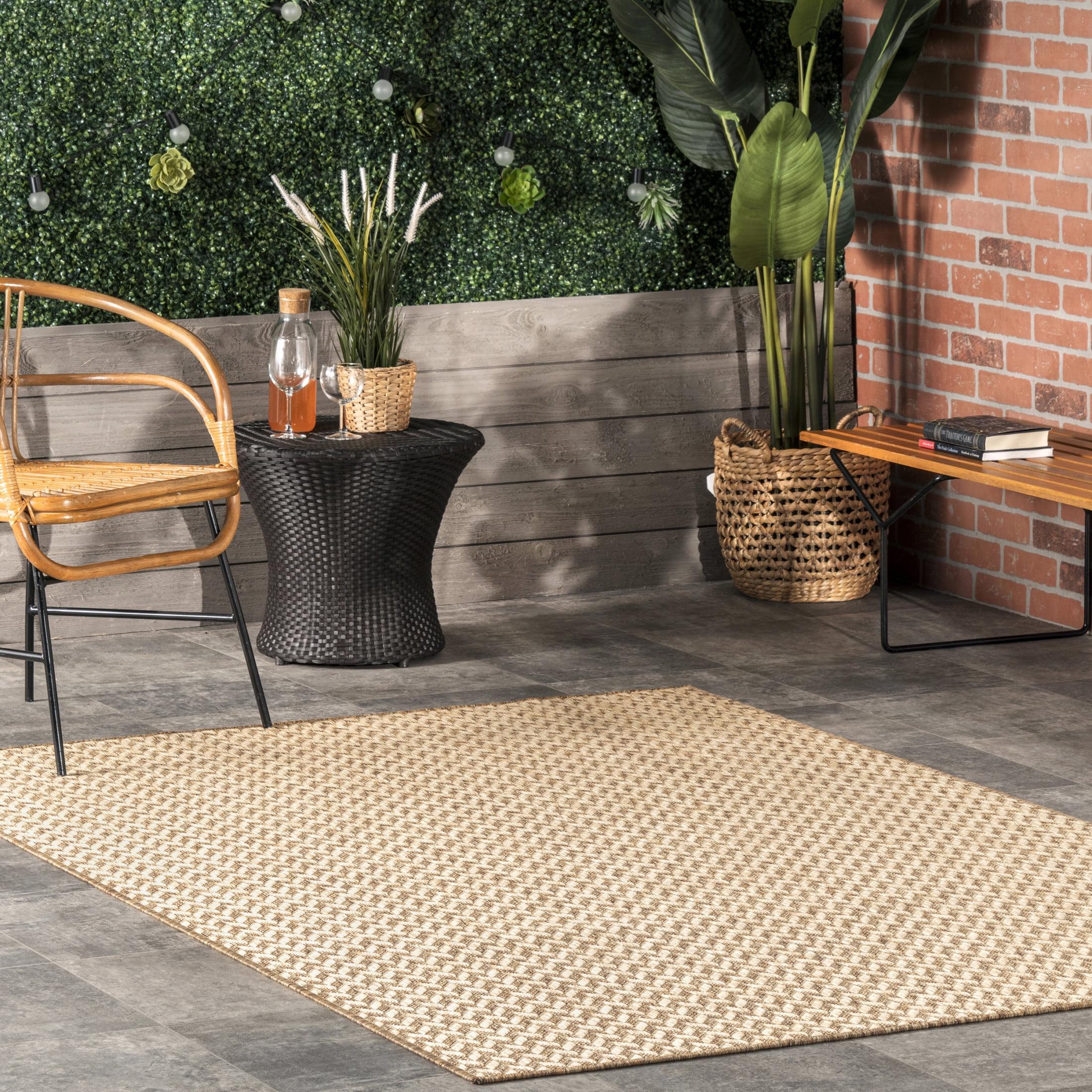 5'x8' Camryn Abstract Herringbone Indoor and Outdoor Area Rug Beige - nuLOOM: Geometric Flat Pile, Machine Made